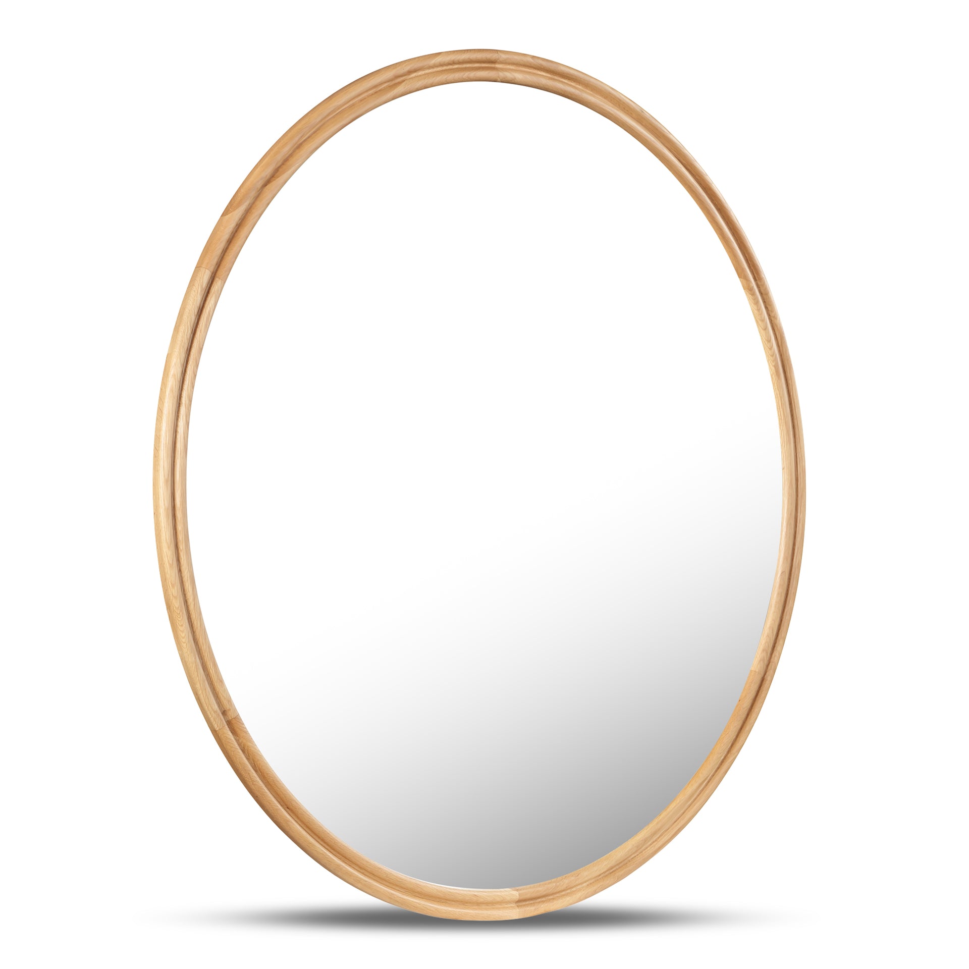 Olyen Mirror, Small Round Solid Oak Frame with Double Edge Detail, Natural Oak