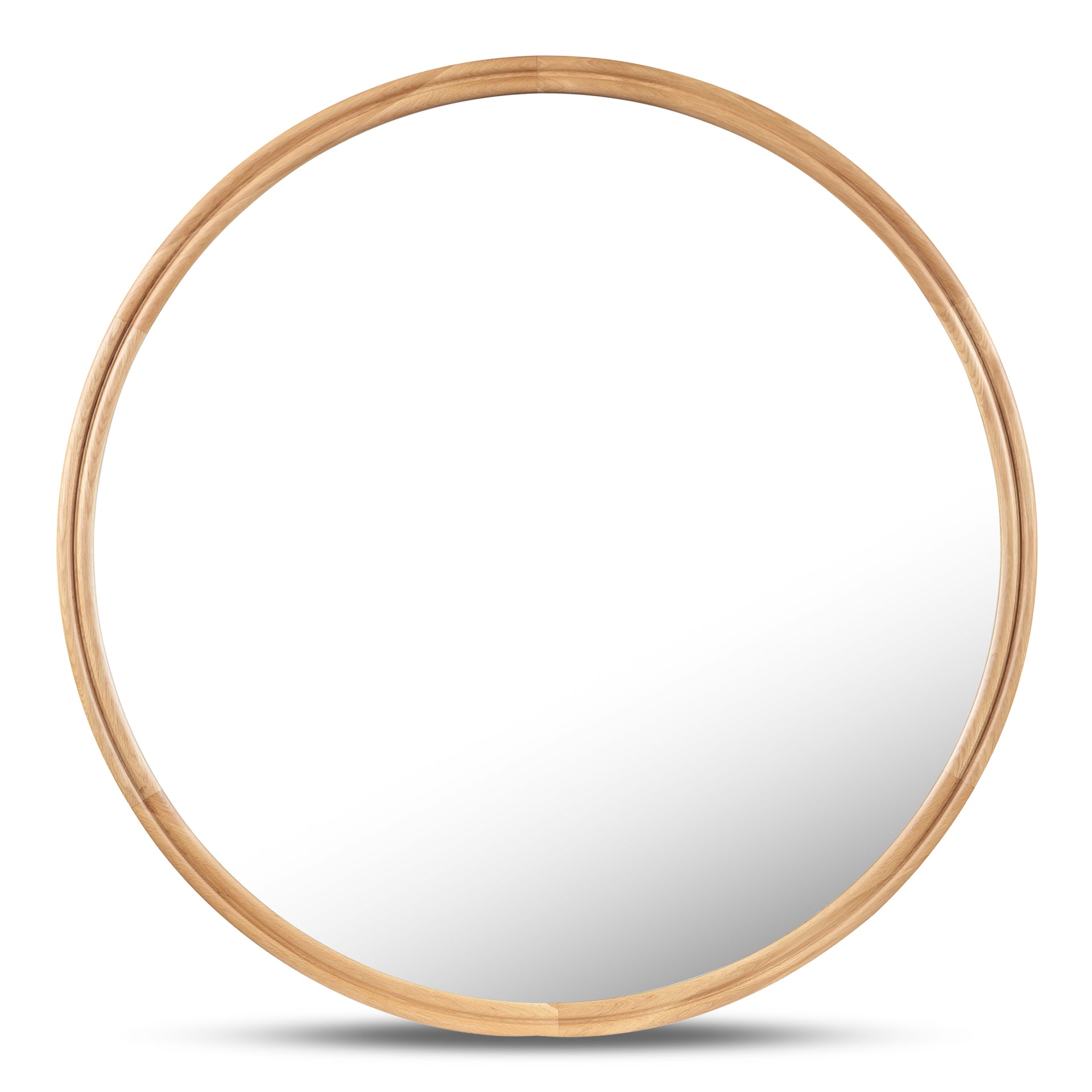 Olyen Mirror, Small Round Solid Oak Frame with Double Edge Detail, Natural Oak