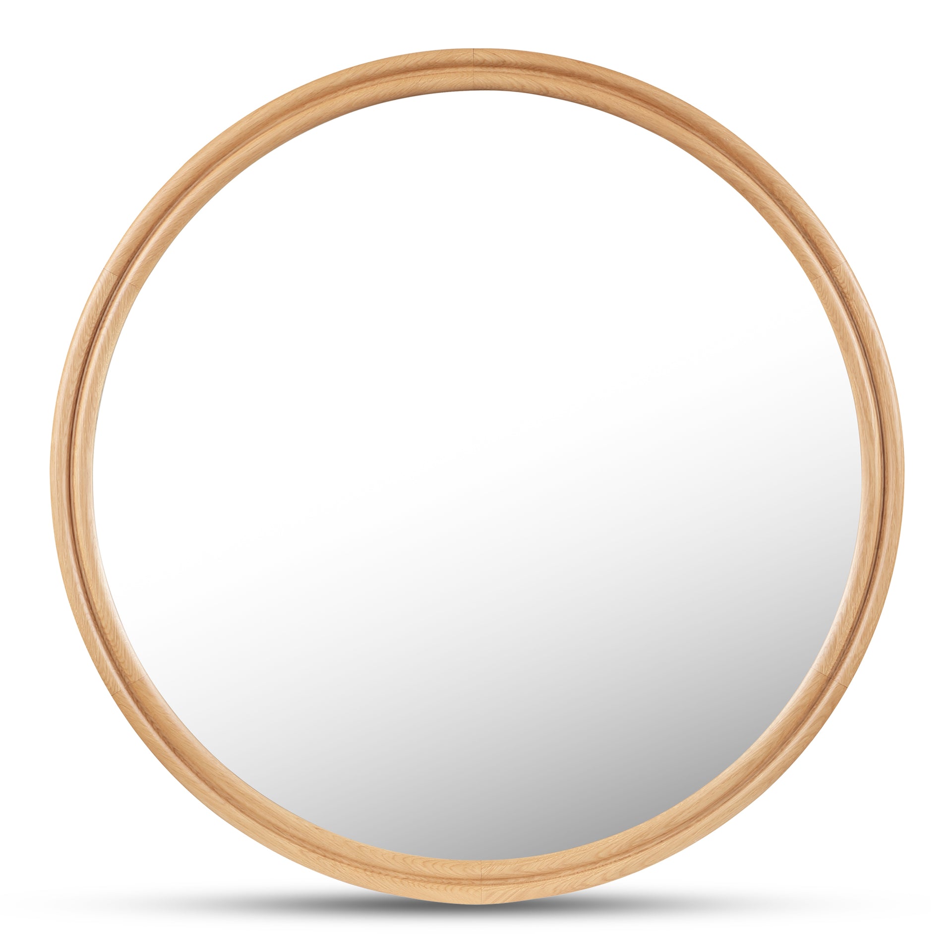 Olyen Mirror, Large Round Solid Oak Frame with Double Edge Detail, Natural Oak