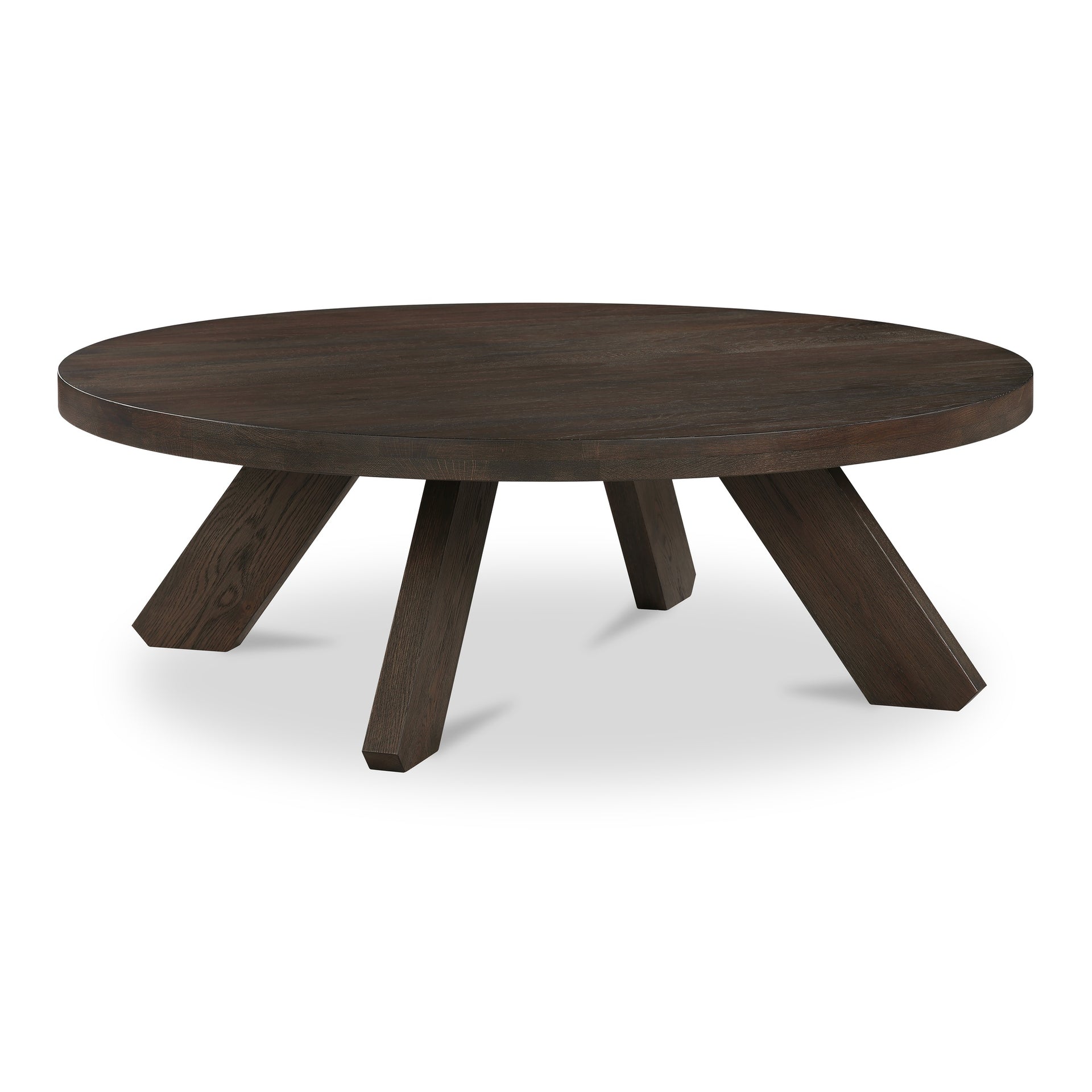 Talen Coffee Table, Round Solid Oak Wire-Brushed Finish, Dark Brown