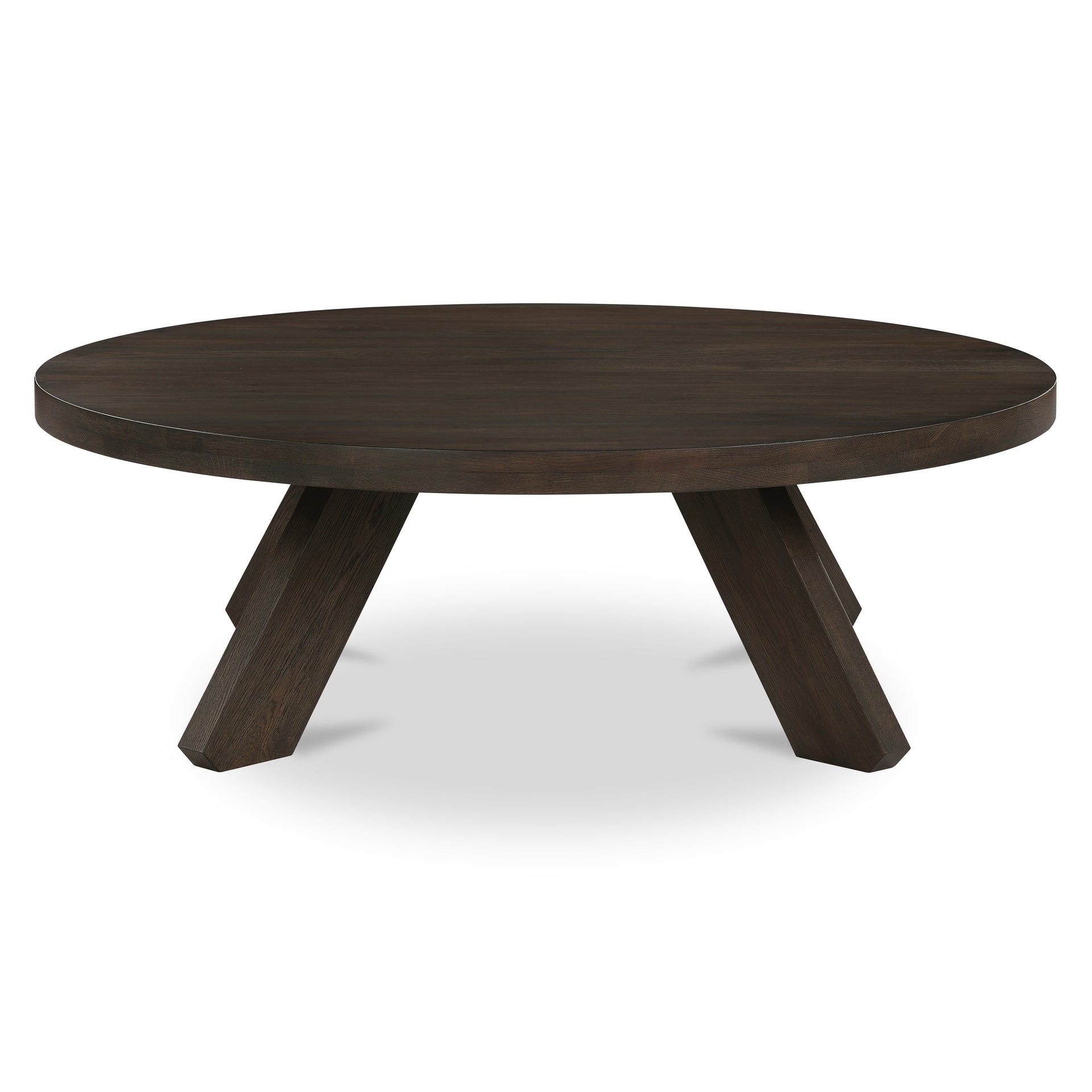 Talen Coffee Table, Round Solid Oak Wire-Brushed Finish, Dark Brown