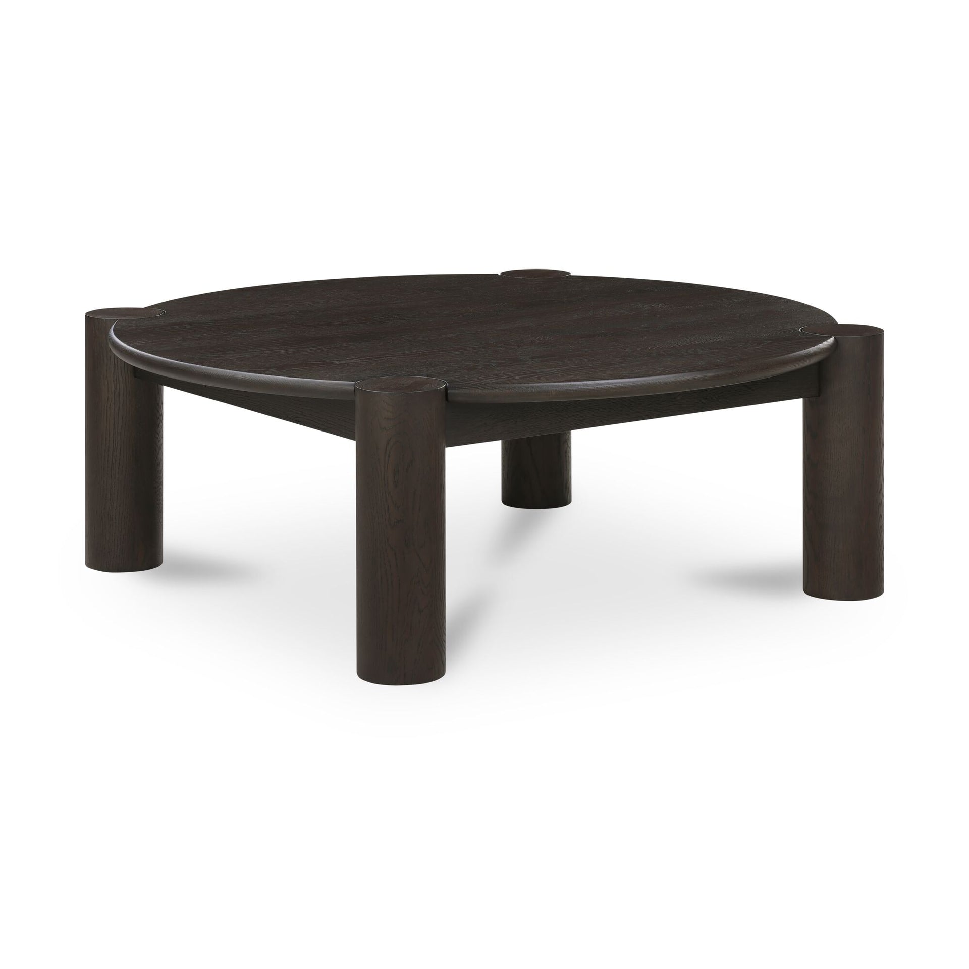 Lysor Coffee Table, Round Solid Oak Wire-Brushed Finish, Dark Brown