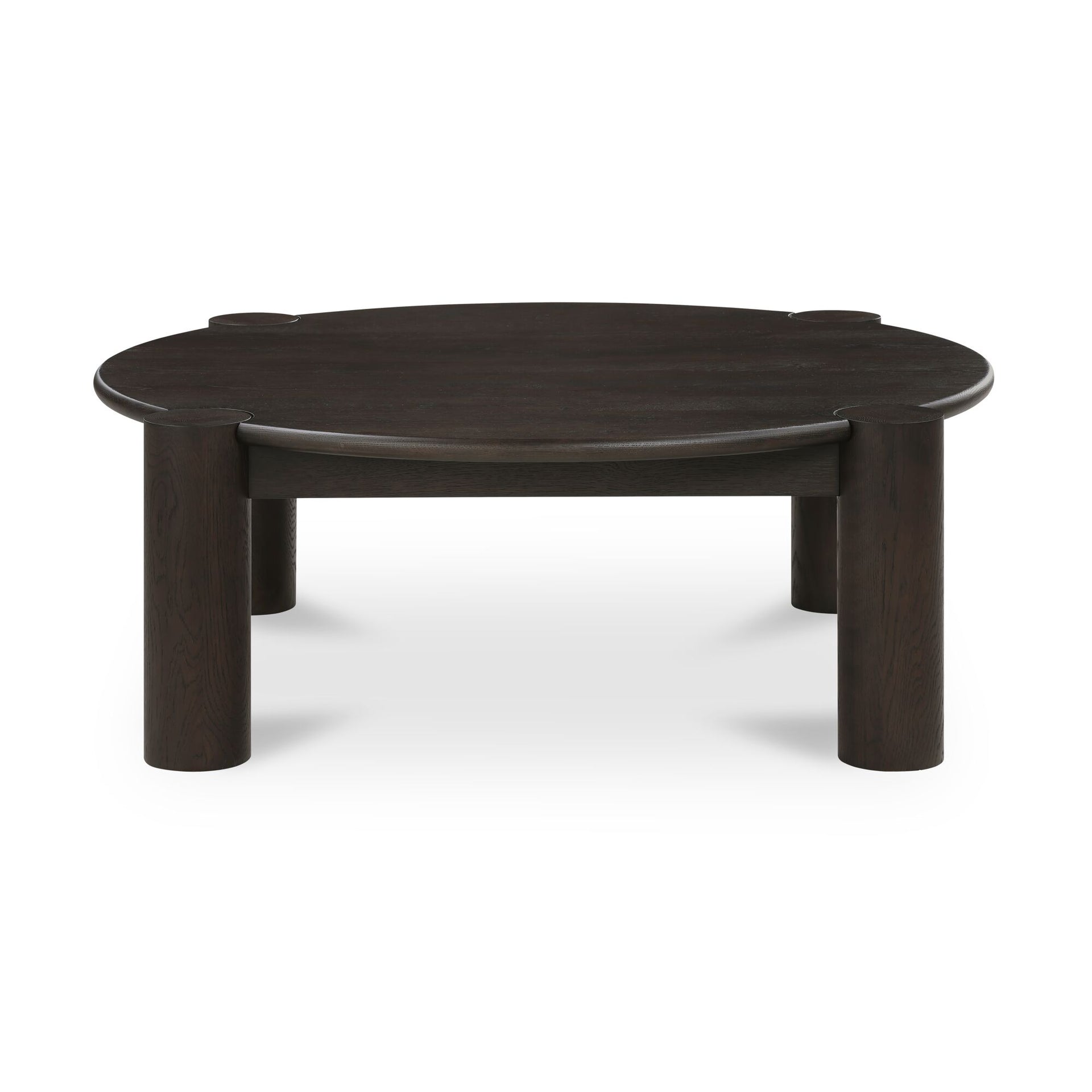 Lysor Coffee Table, Round Solid Oak Wire-Brushed Finish, Dark Brown
