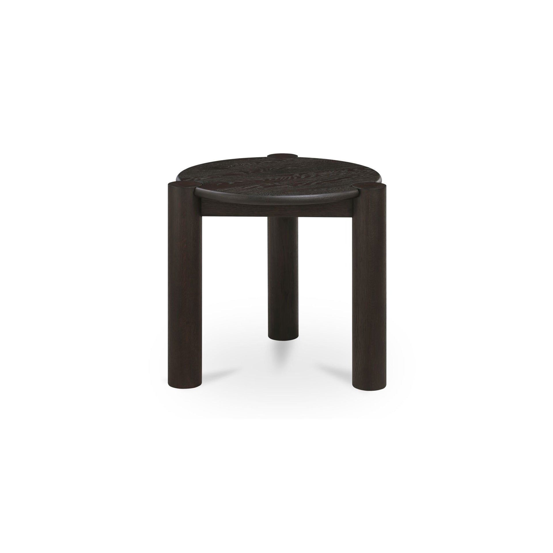 Aven Side Table, Round Solid Oak Wire-Brushed Finish, Dark Brown