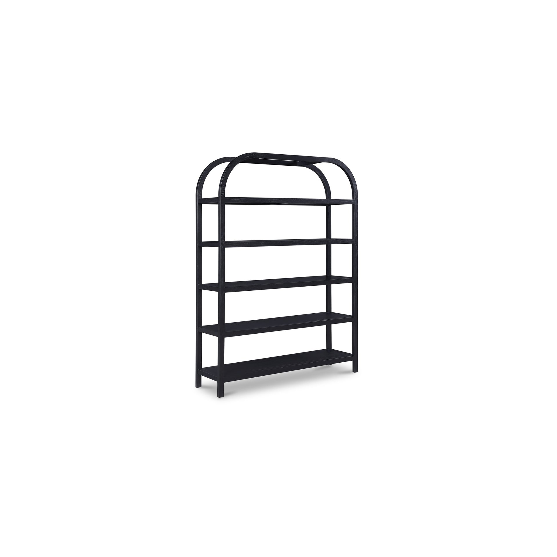 Thalassa Bookshelf, Solid Oak, Arched Support, Open Display Shelves, Scratch Resistant, Black