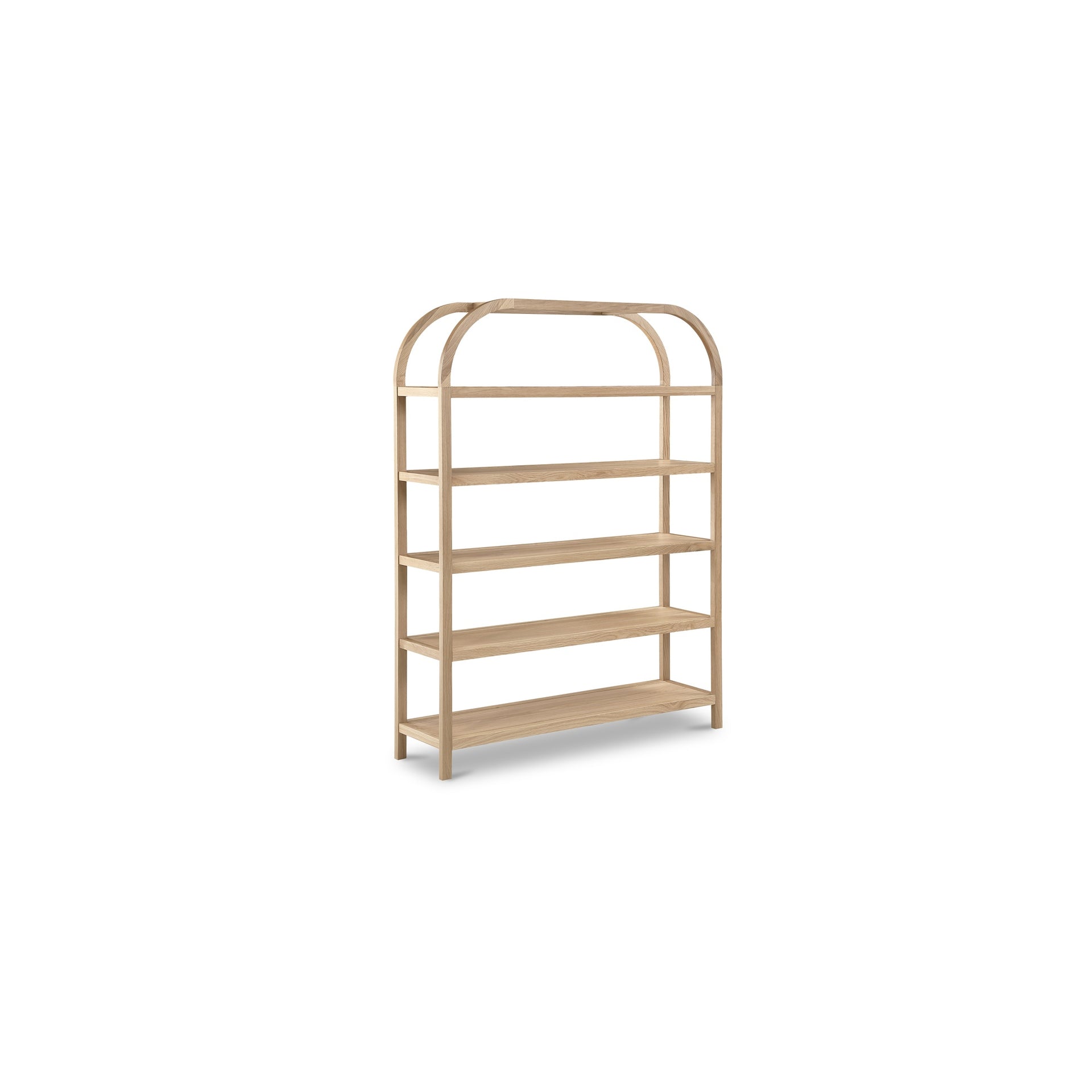 Thalassa Bookshelf, Solid Oak, Arched Support, Open Display Shelves, Scratch Resistant, Natural