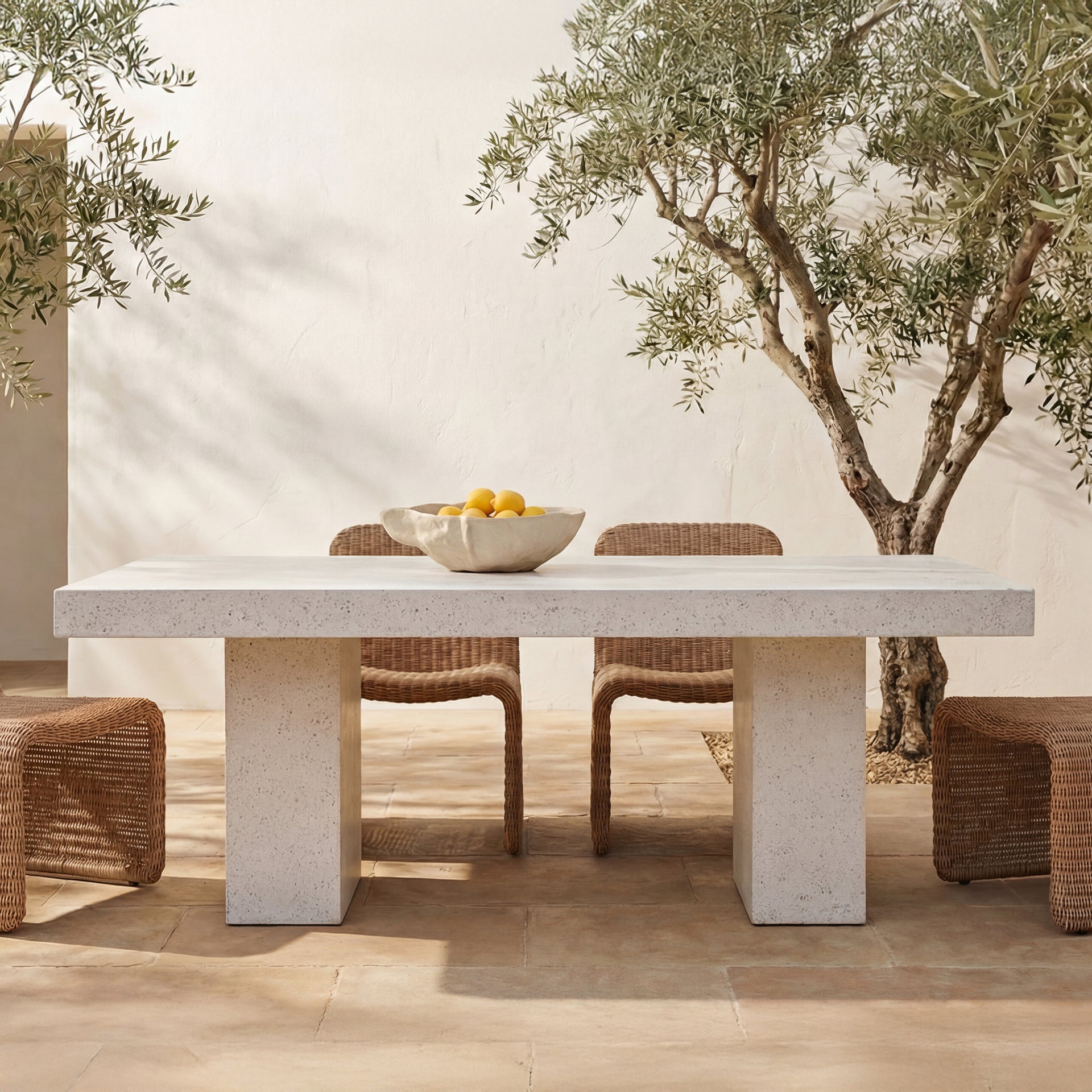 Sionis Outdoor Dining Table, Rectangular, Concrete Fiber Blend, Pillar Legs, Seats Six, Indoor-Outdoor Use, Terrazzo