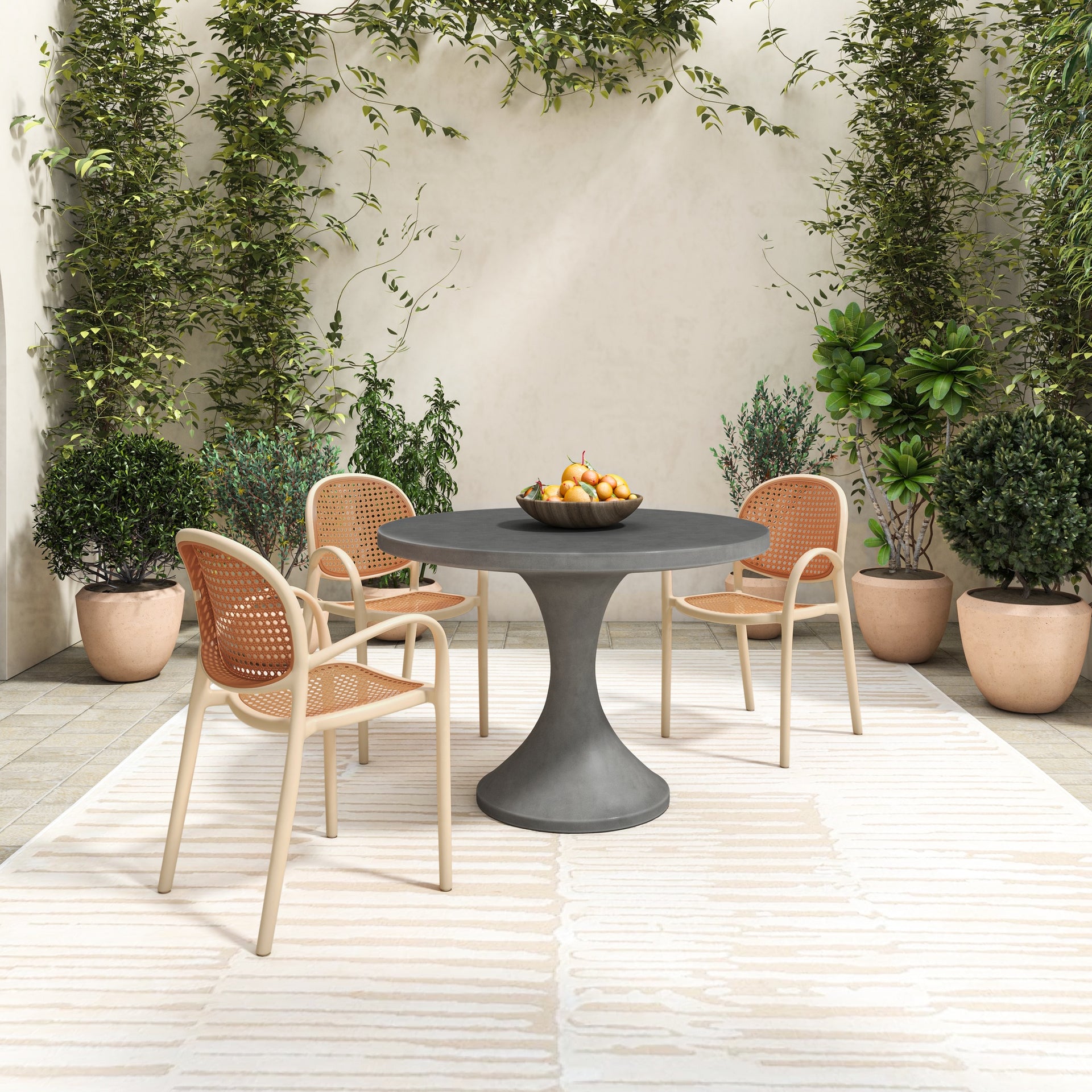 Aniya, Outdoor Dining Table Circular Concrete Base, Grey - Seats 4