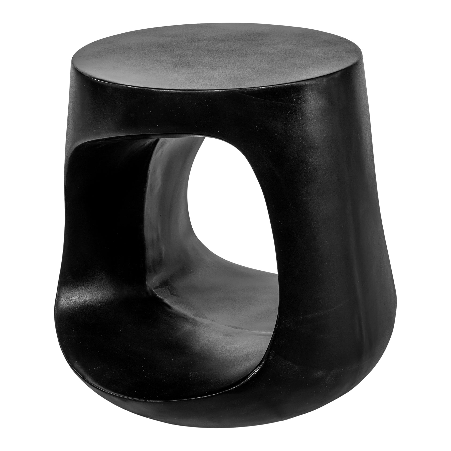 Keelan Stool, Sculptural Cement Base, Lightweight Concrete and Fiber Mix, Black