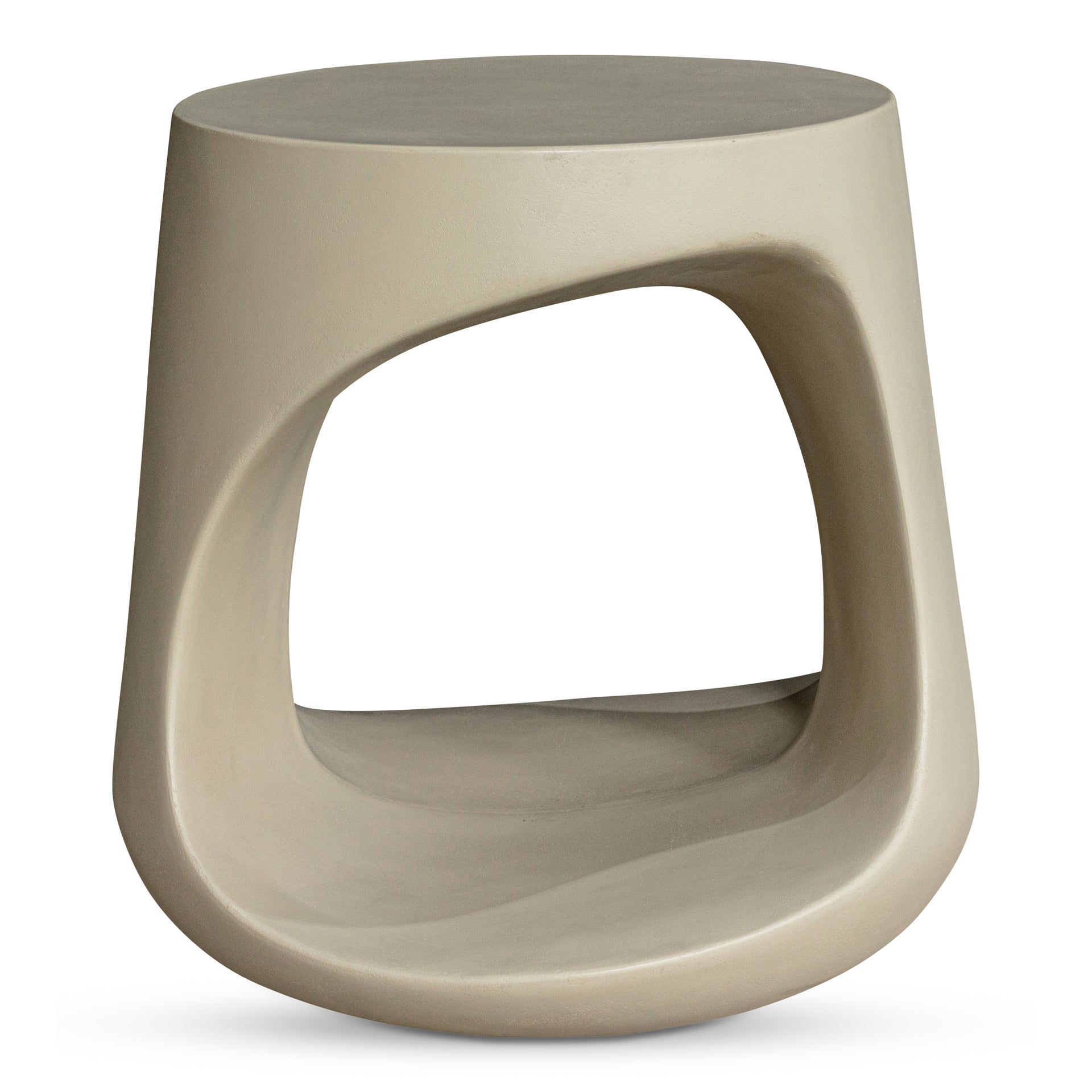 Keelan Stool, Sculptural Cement Base, Lightweight Concrete and Fiber Mix, Indoor and Outdoor Use, White
