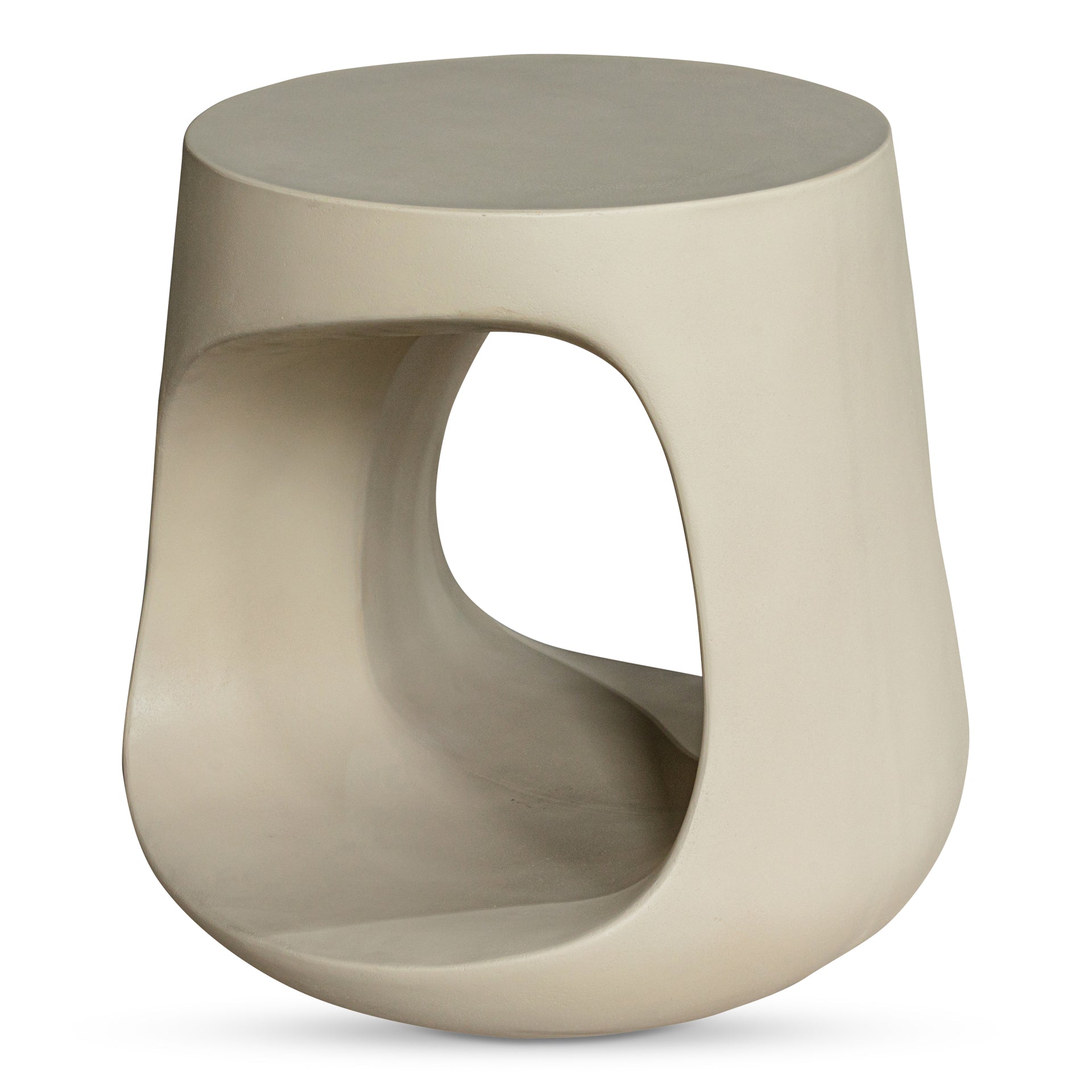 Keelan Stool, Sculptural Cement Base, Lightweight Concrete and Fiber Mix, Indoor and Outdoor Use, White