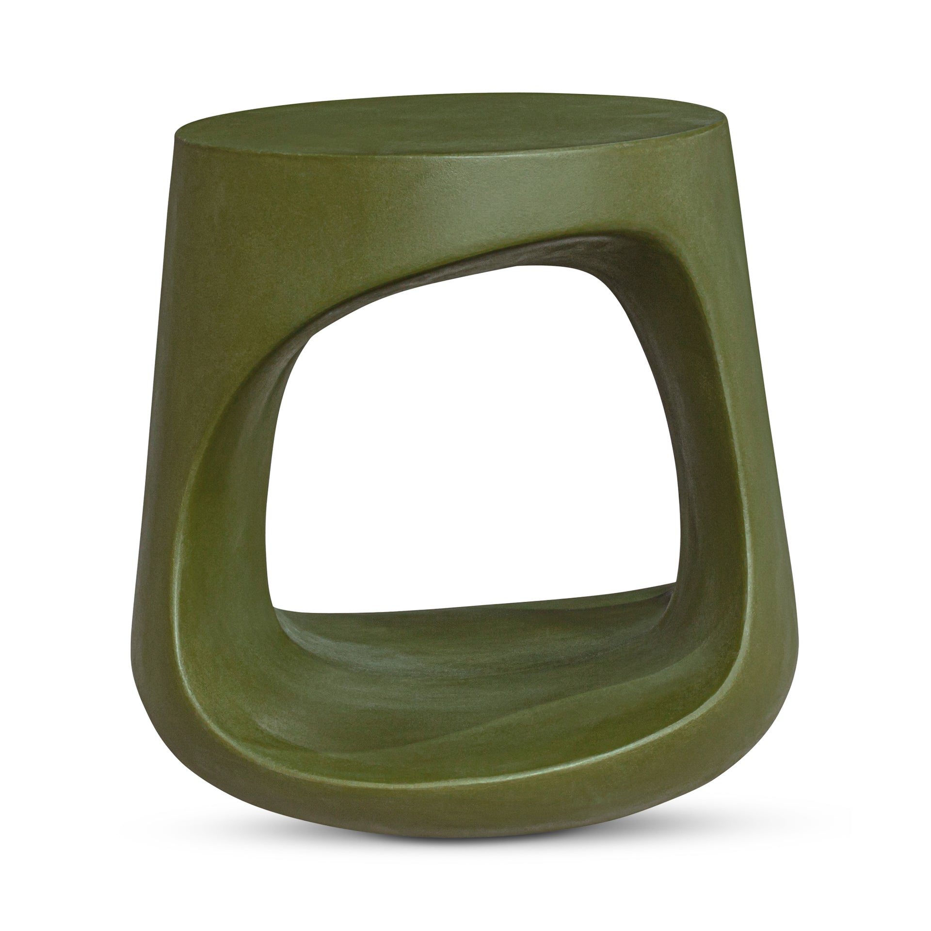 Keelan Stool, Sculptural Cement Base, Lightweight Concrete and Fiber Mix, Indoor and Outdoor Use, Green