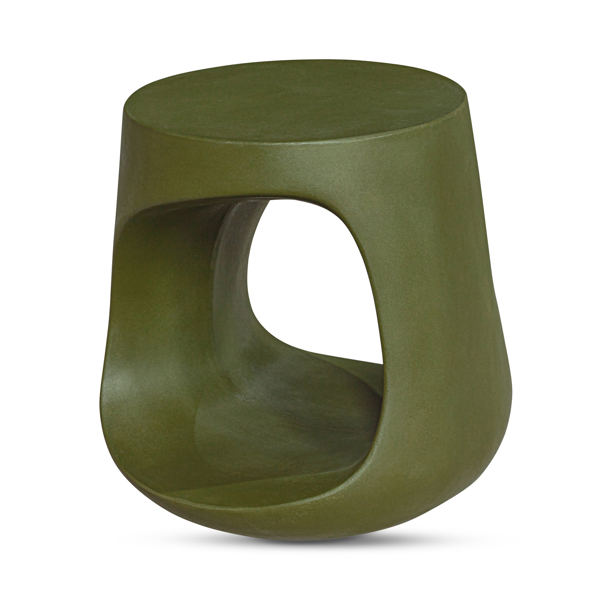 Keelan Stool, Sculptural Cement Base, Lightweight Concrete and Fiber Mix, Indoor and Outdoor Use, Green