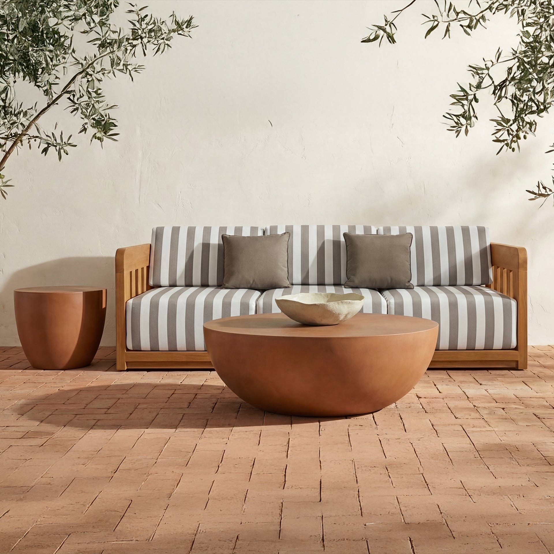 Othric Coffee Table, Contemporary, Fiber Reinforced Natural Concrete, Round Drum Shape, Indoor/Outdoor, Terracotta