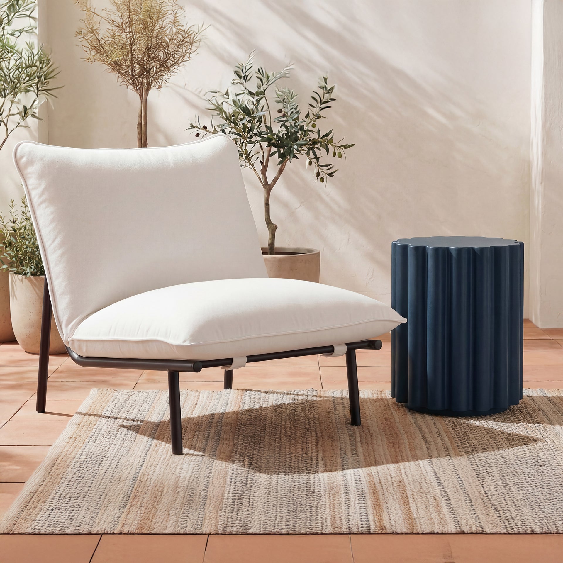 Ivan Accent Table, Round Fibre Reinforced Natural Concrete, Navy Blue