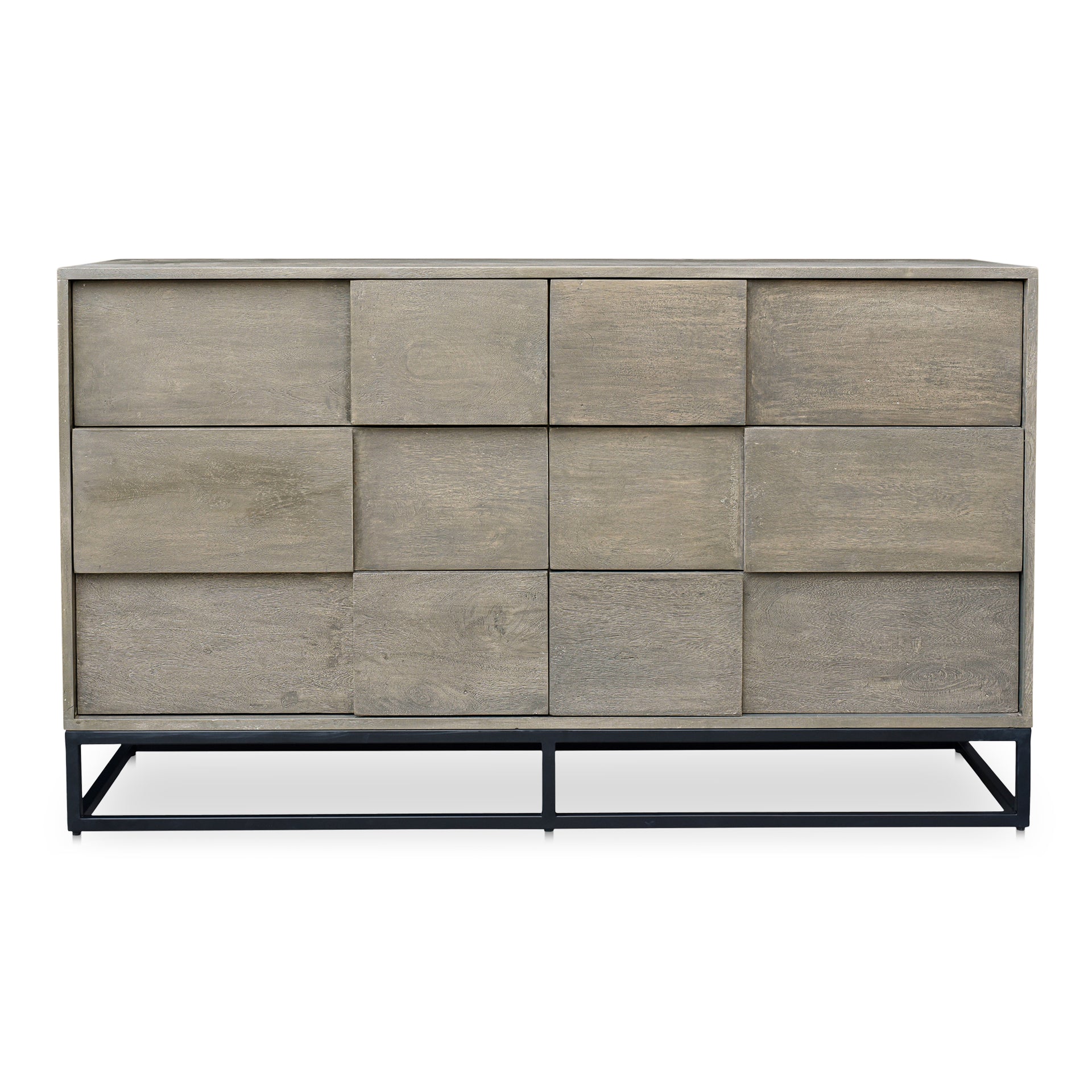 Kestrel, Dresser, Contemporary Solid Acacia Wood with Powder-Coated Iron Base, 6 Drawers, Grey