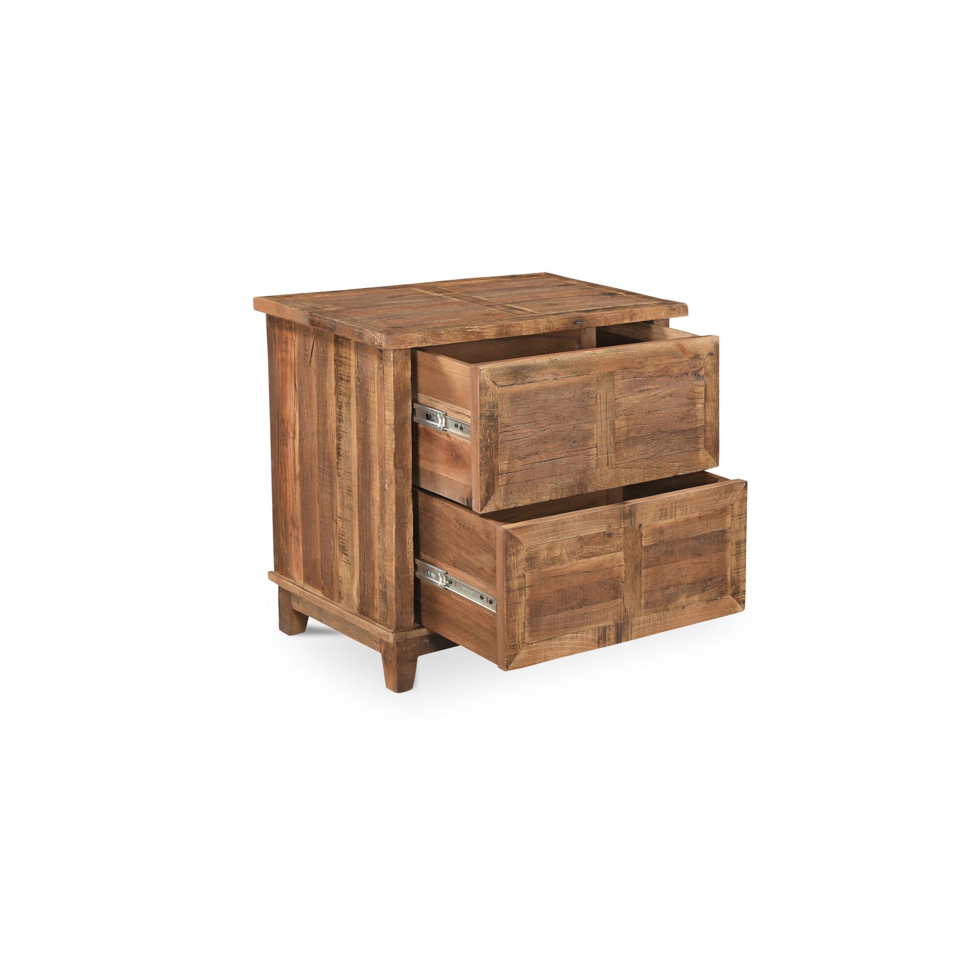 Elrican Nightstand, Reclaimed Railway Sleeper Wood, Weathered Pattern Detailing, Brown