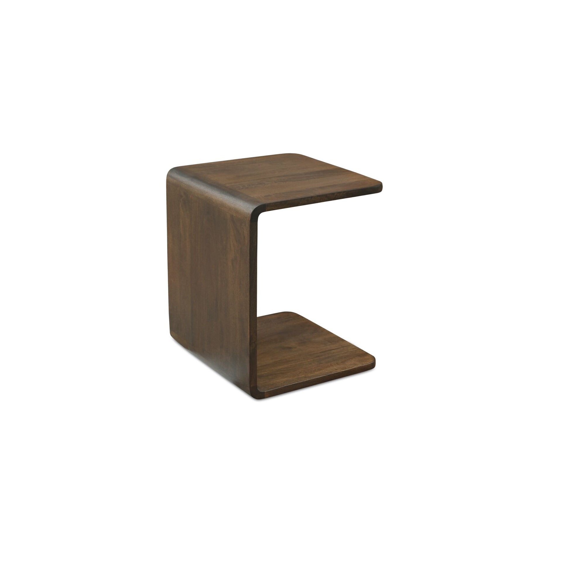 Marenith Side Table, Rectangular, Solid Mango Wood, C-Shape Silhouette, Curved Edges, Dark Brown