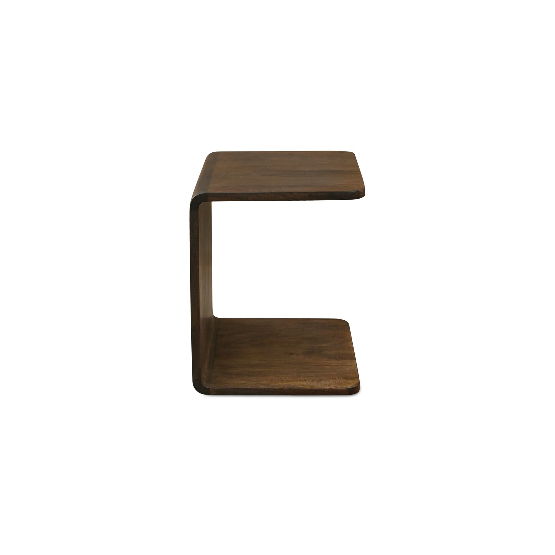 Marenith Side Table, Rectangular, Solid Mango Wood, C-Shape Silhouette, Curved Edges, Dark Brown