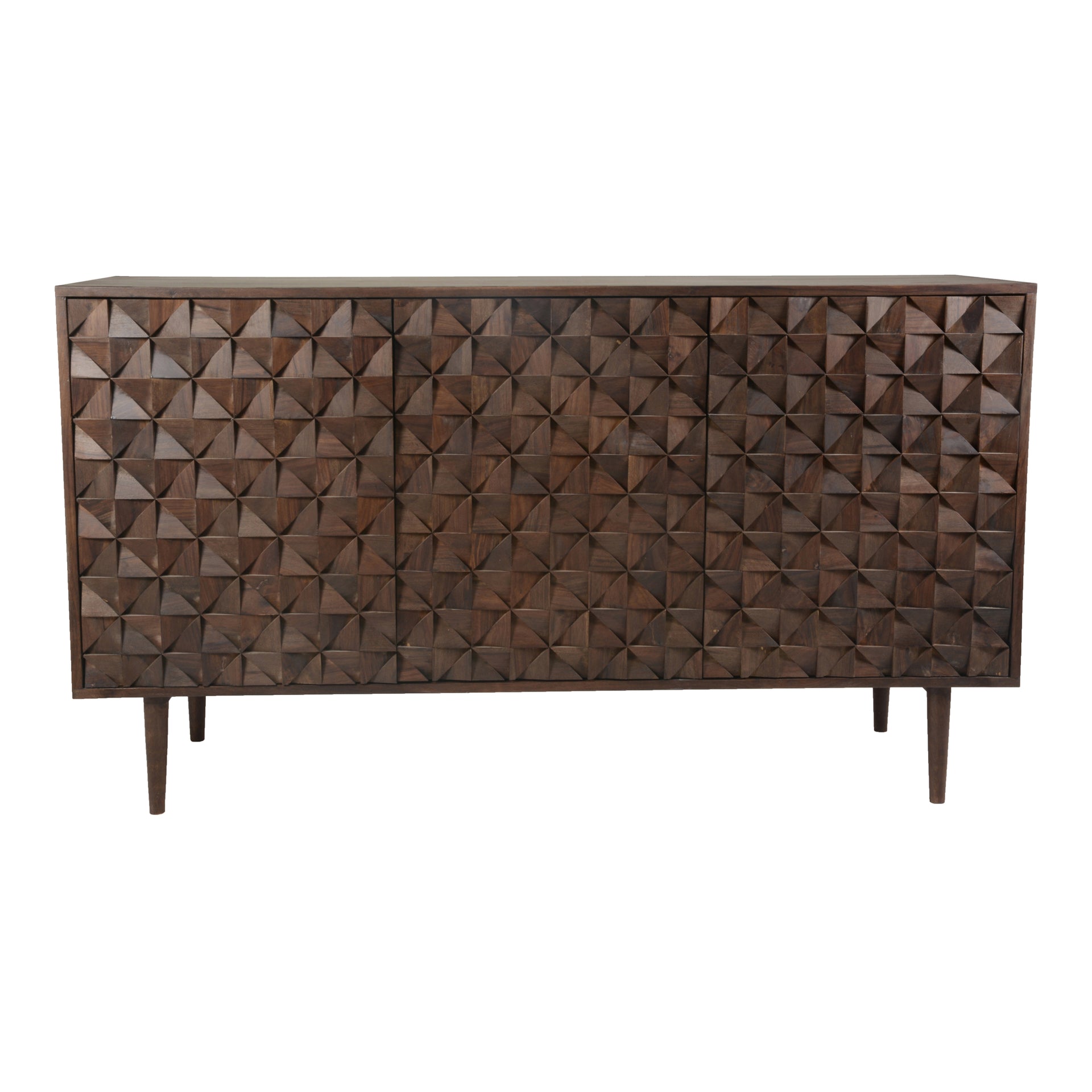 Lennon, Sideboard Engraved Design, Solid Sheesham Wood, Dark Brown