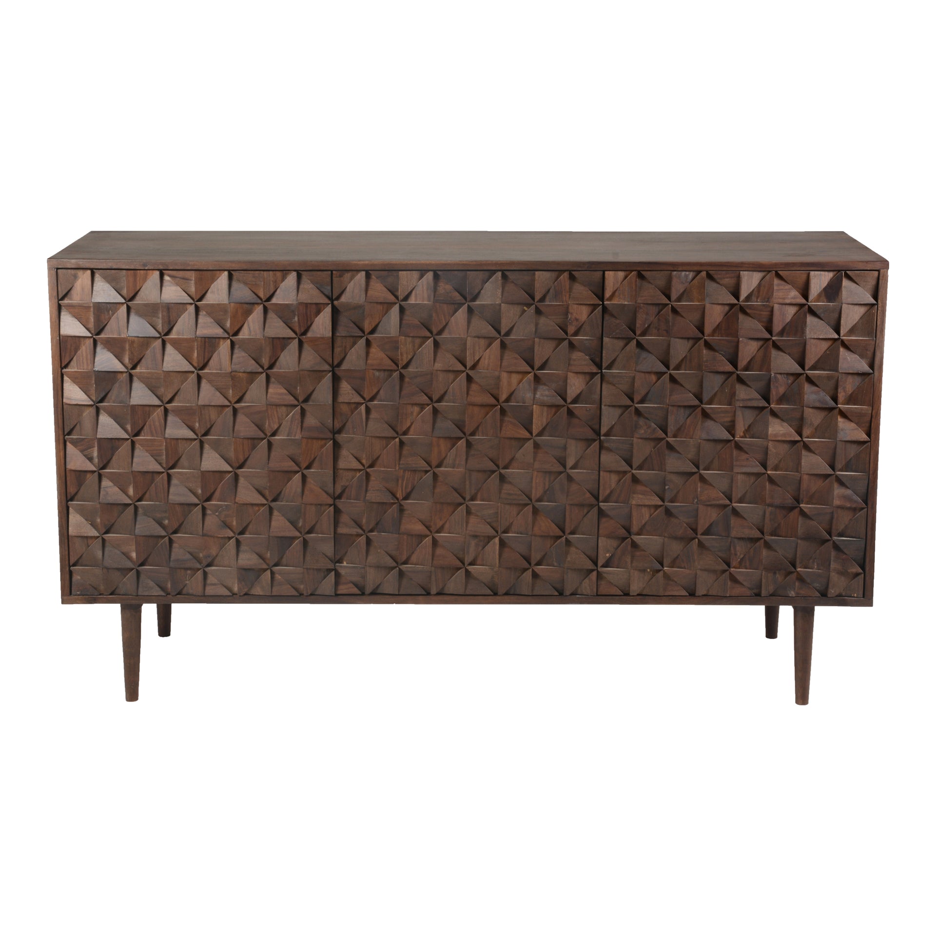 Lennon, Sideboard Engraved Design, Solid Sheesham Wood, Dark Brown