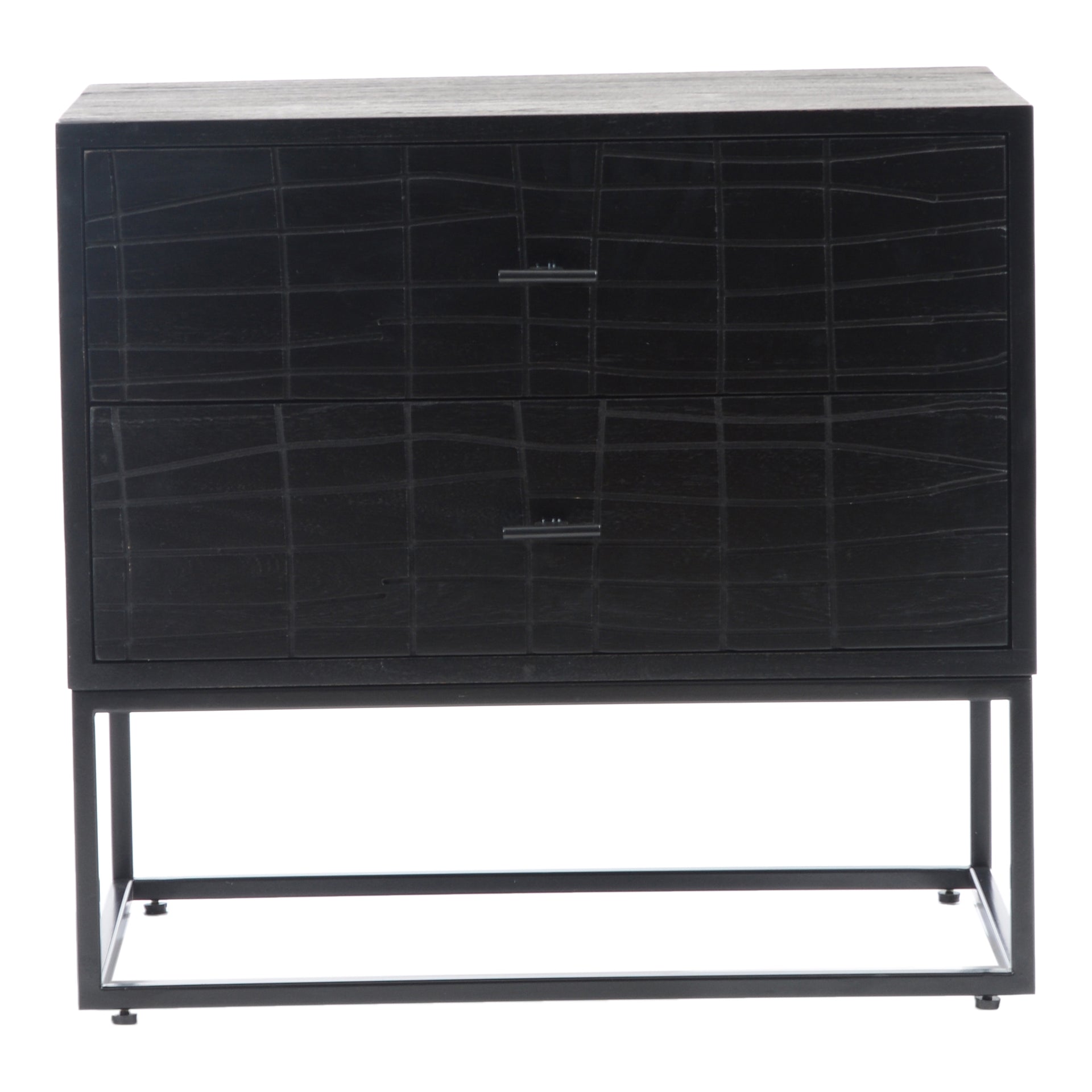 Morgan, Nightstand Contemporary Solid Acacia with Iron Legs, Black