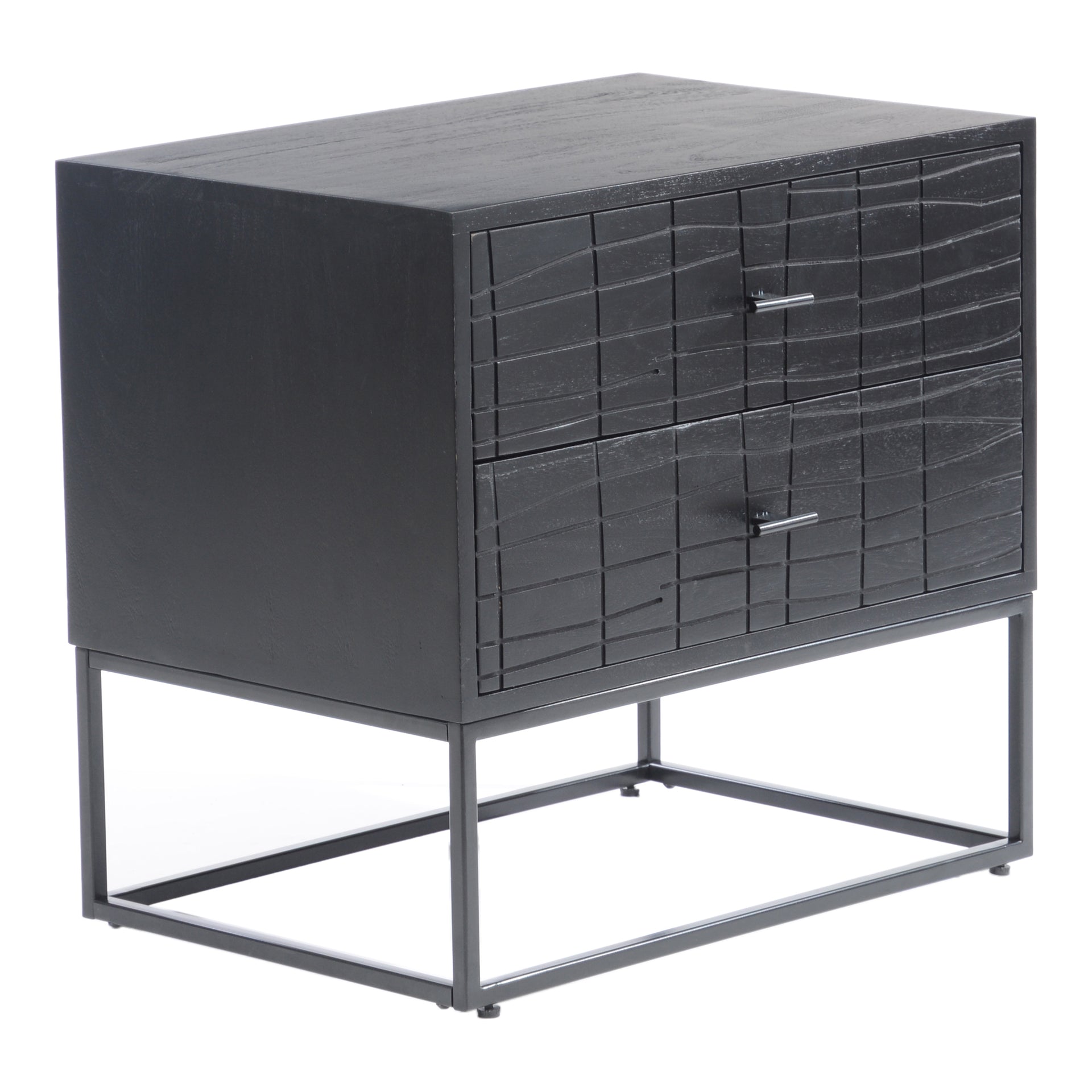 Morgan, Nightstand Contemporary Solid Acacia with Iron Legs, Black
