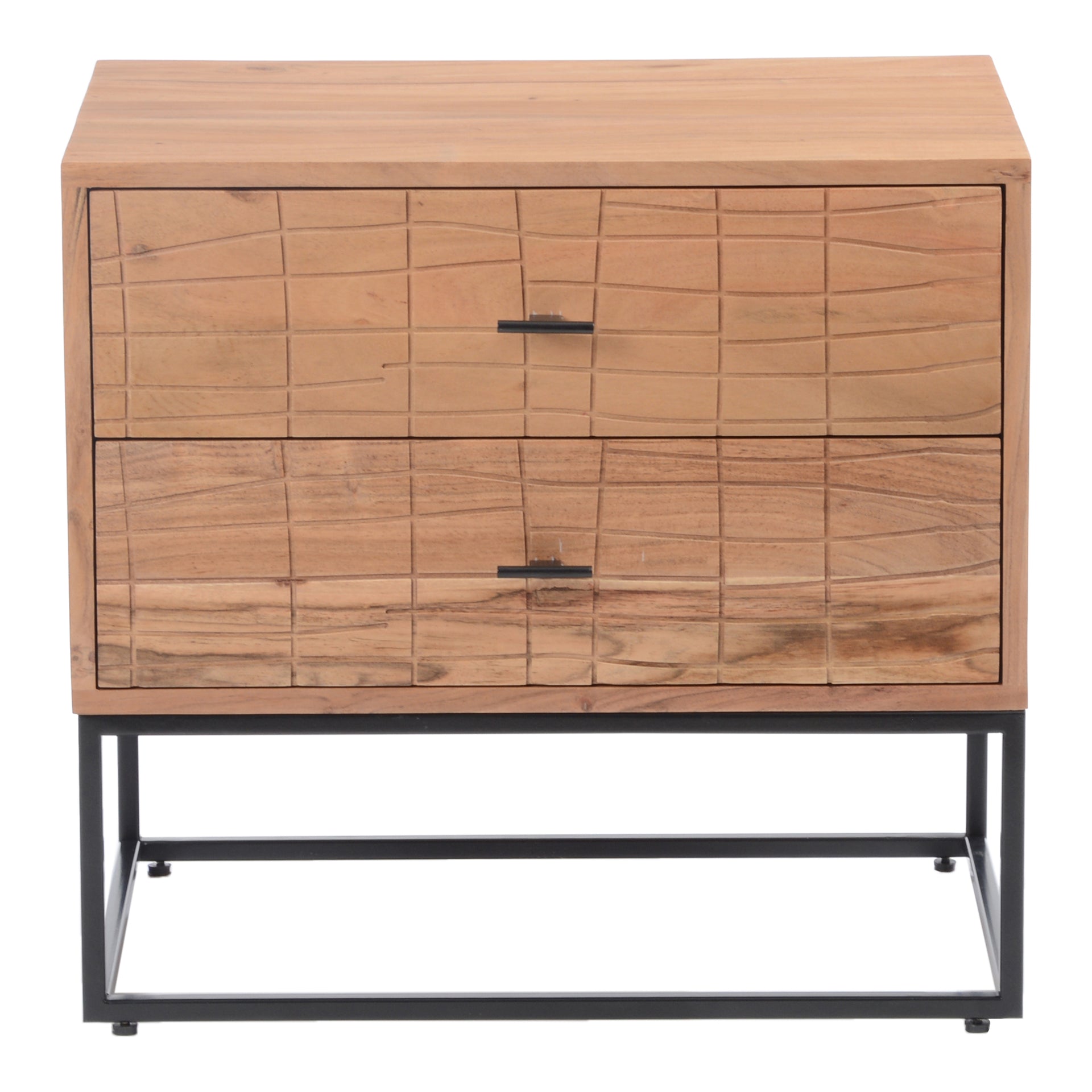 Morgan, Nightstand Contemporary Solid Acacia with Iron Legs, Natural Finish