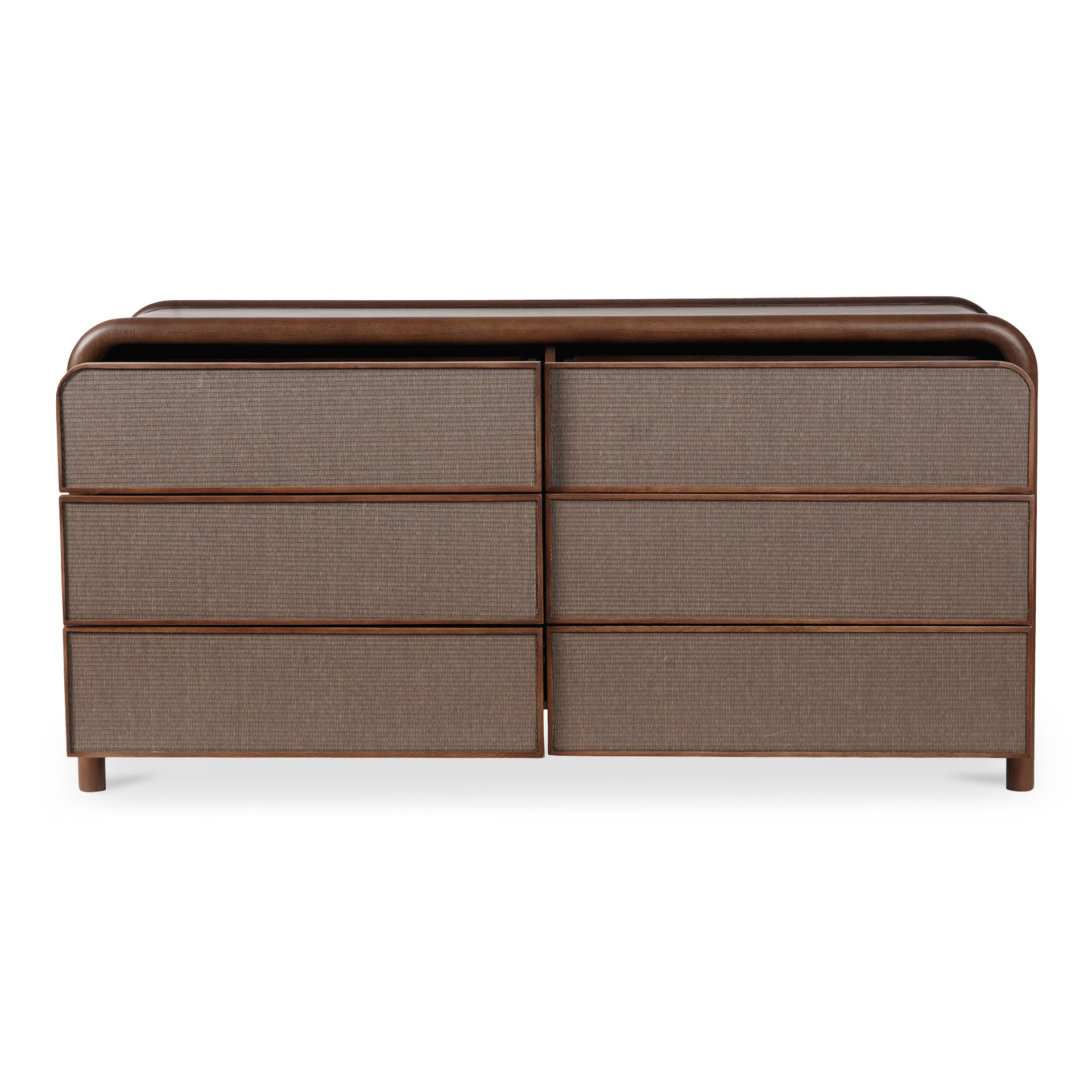West Dresser, 6 Drawer Solid Mango Wood with Tatami-Mat Fronts and Felt-Lined Drawers, Contemporary Style, Warm Brown