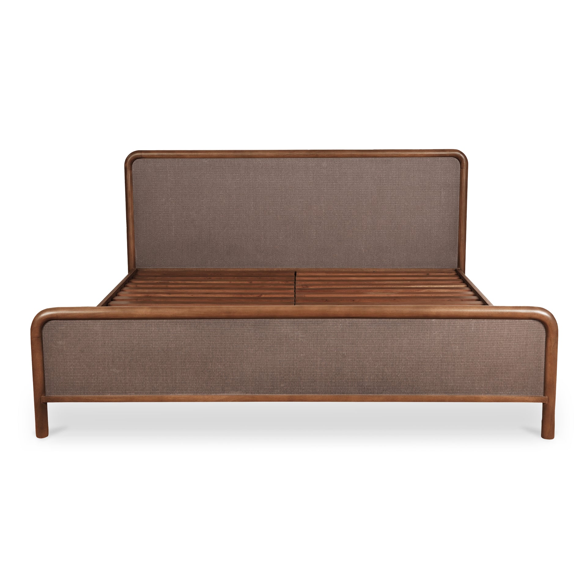 West Queen Bed, Solid Mango Wood Frame with Tatami Mat Headboard, Contemporary Design, No Box Spring Required, Warm Brown