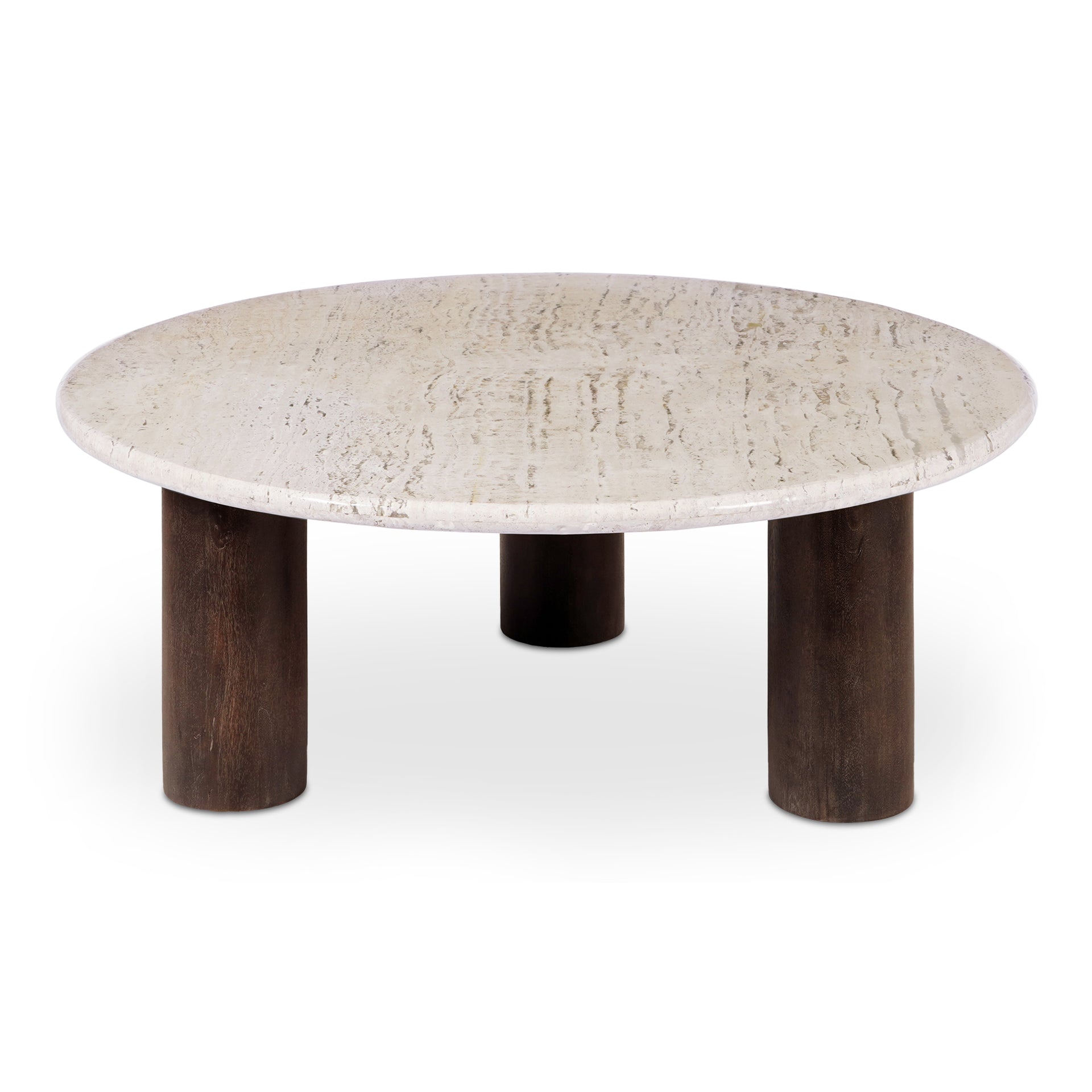 Harper Coffee Table, Turkish Travertine Top with Mango Wood Base, Beige
