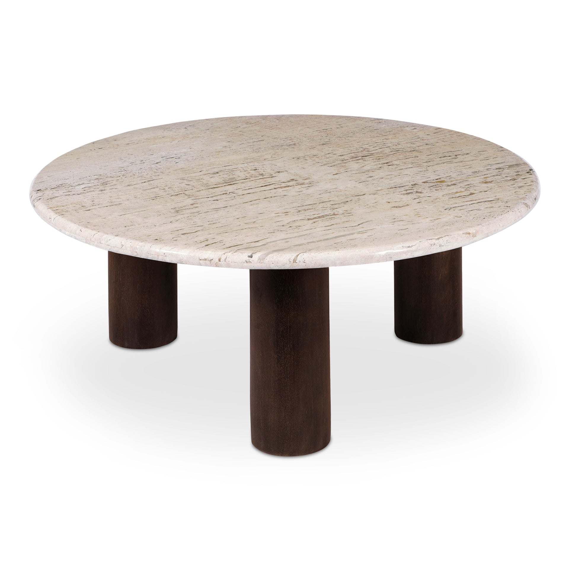 Harper Coffee Table, Turkish Travertine Top with Mango Wood Base, Beige