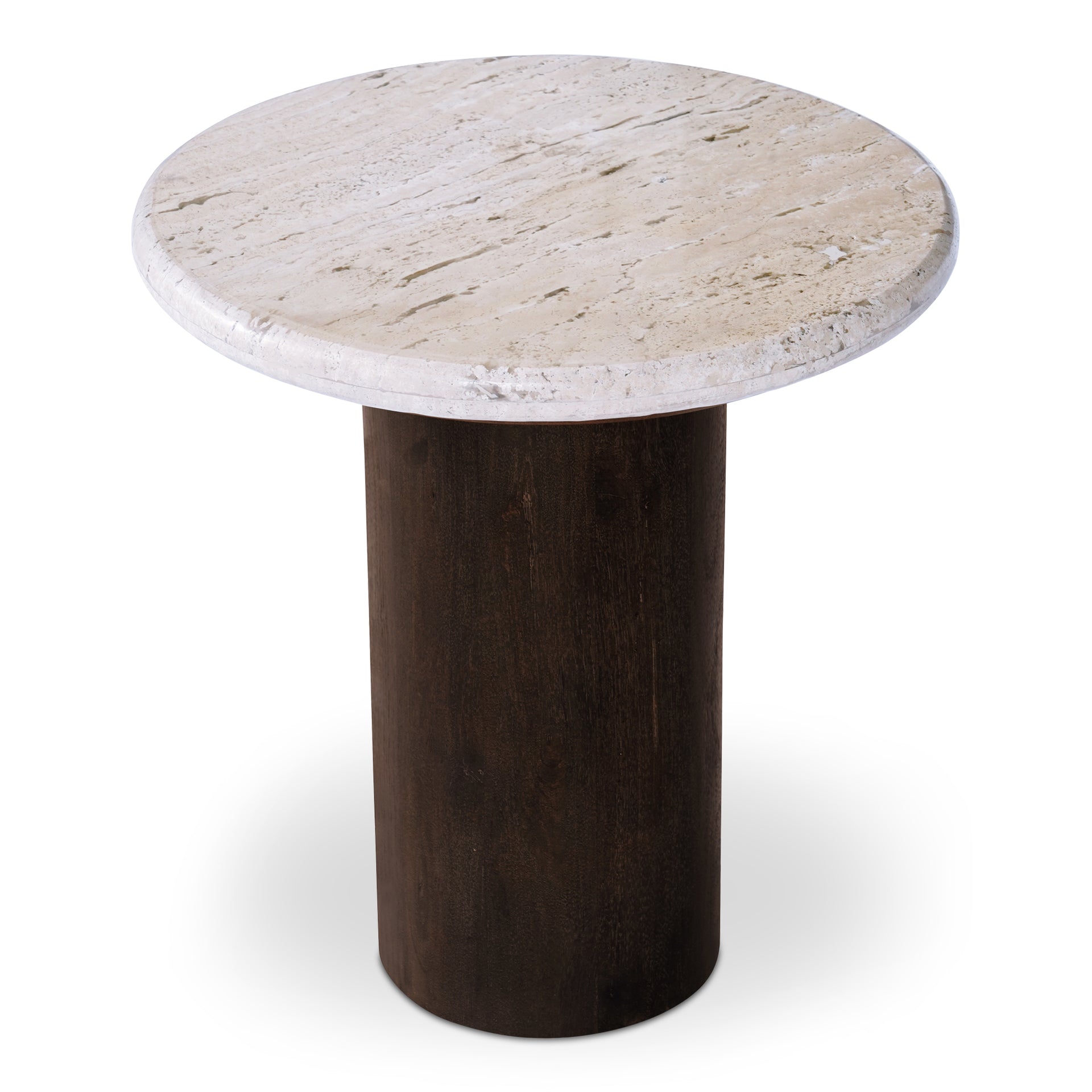 Harper, Side Table Turkish Beige Travertine Top, Mango Wood Legs, Beige