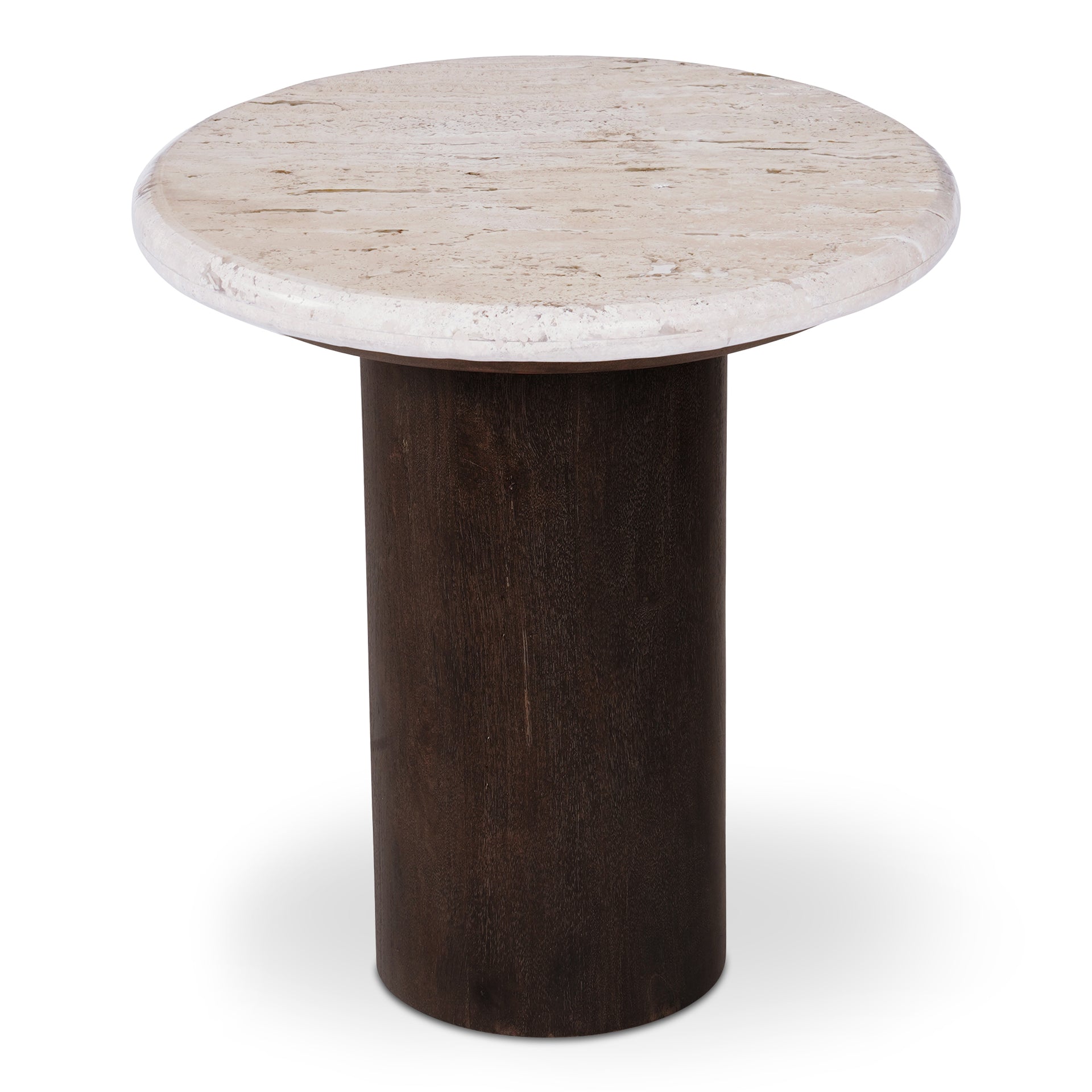 Harper, Side Table Turkish Beige Travertine Top, Mango Wood Legs, Beige
