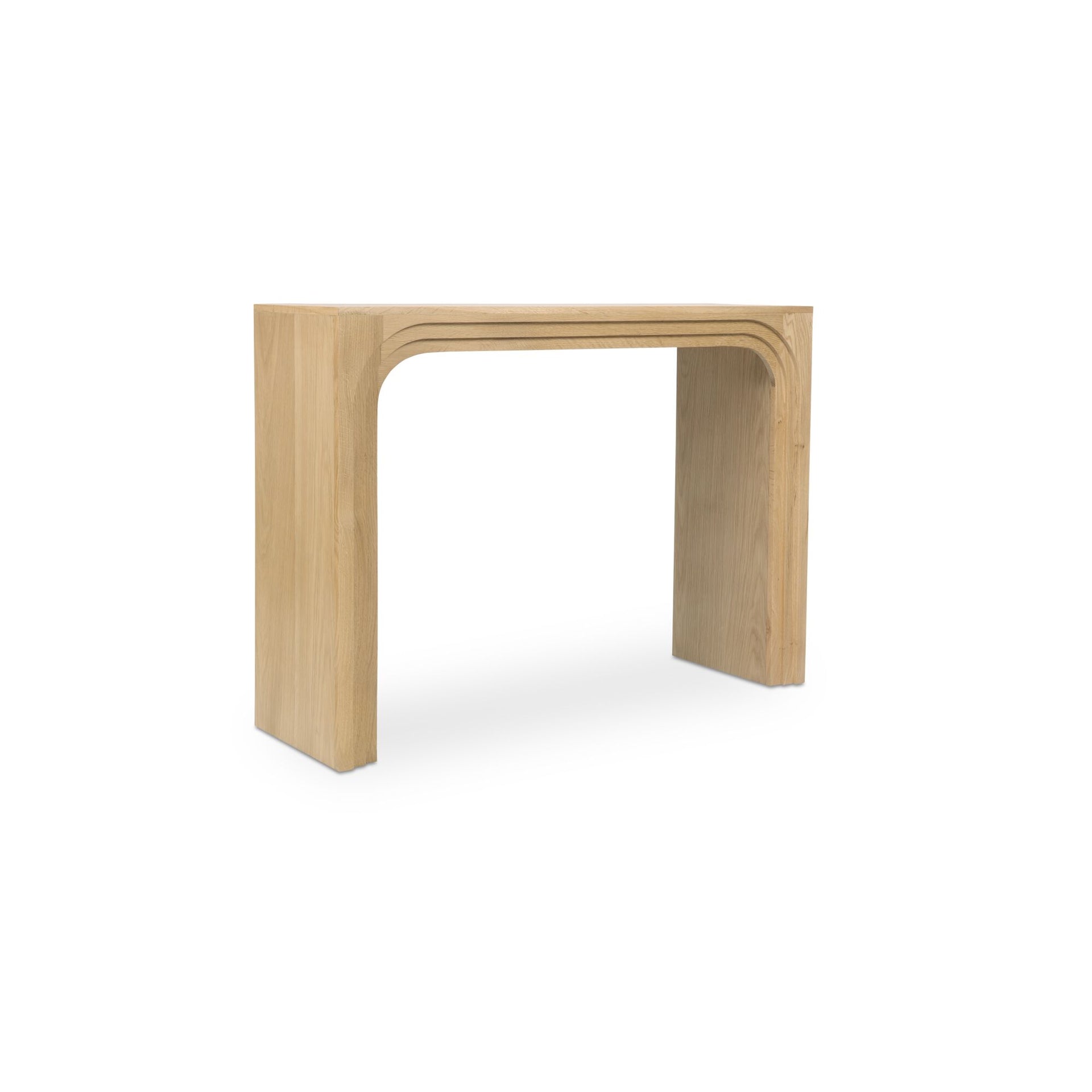 Carlin Console Table, Solid Oak, Layered Three-Arch Detail, Architectural Modern Form, Natural