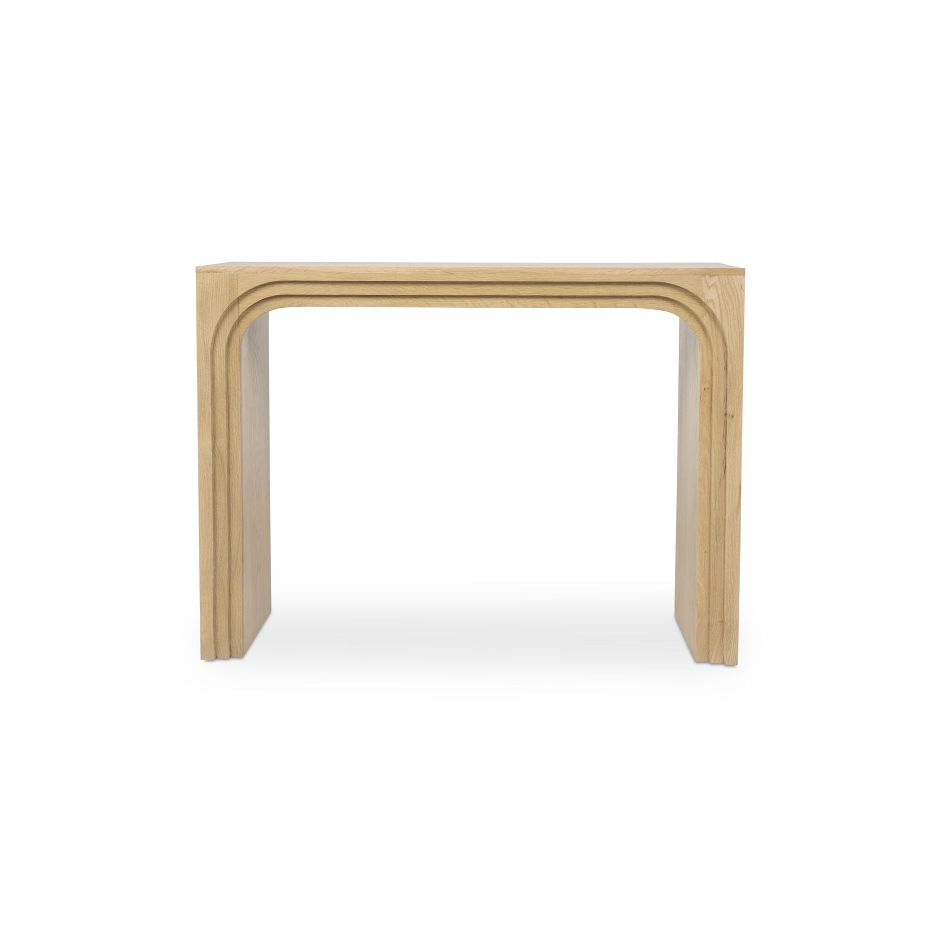 Carlin Console Table, Solid Oak, Layered Three-Arch Detail, Architectural Modern Form, Natural