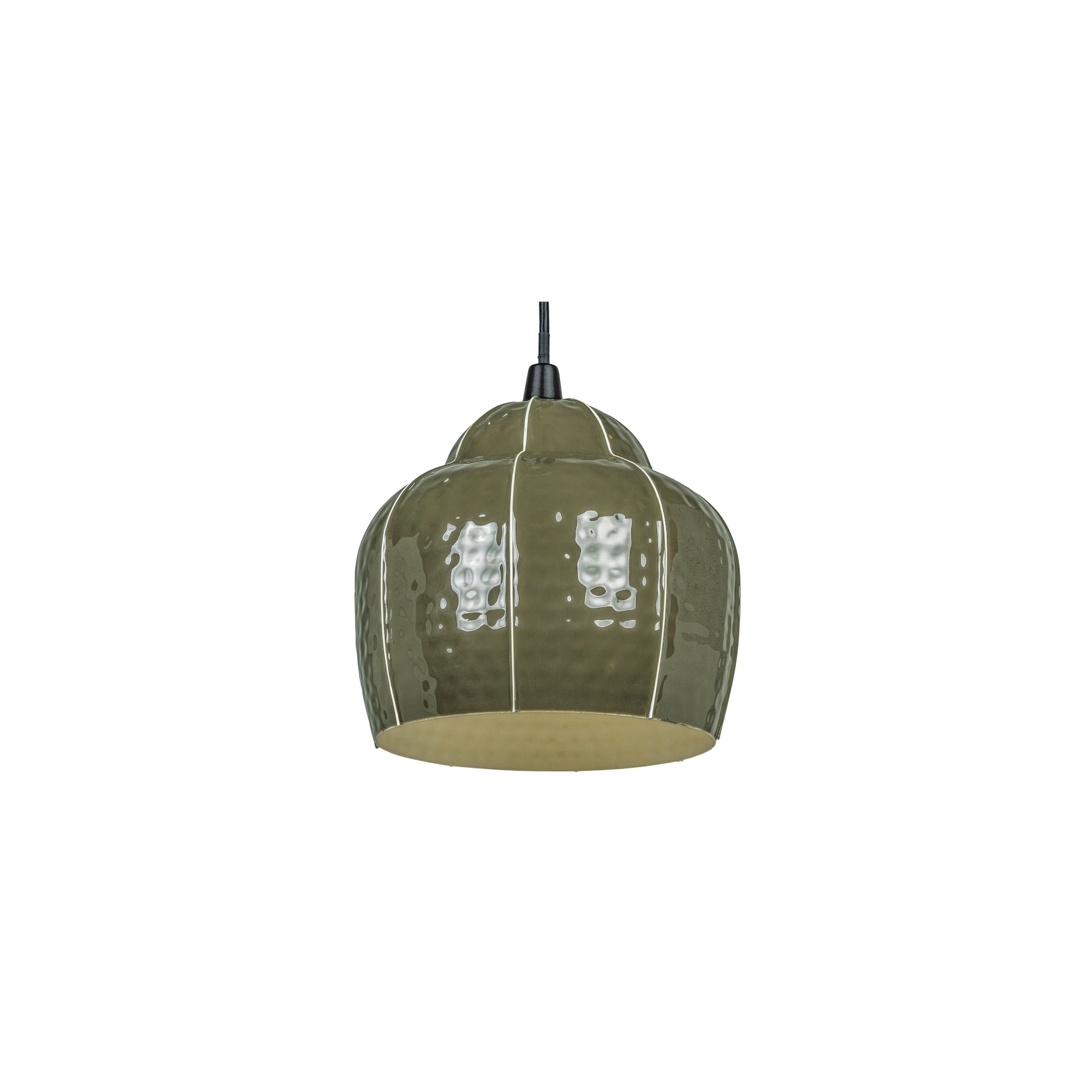 Colette Pendant Lamp, Steel, Textured Organic Finish, Torso-Like Sculptural Form, Vertical Contrast Detail, Green