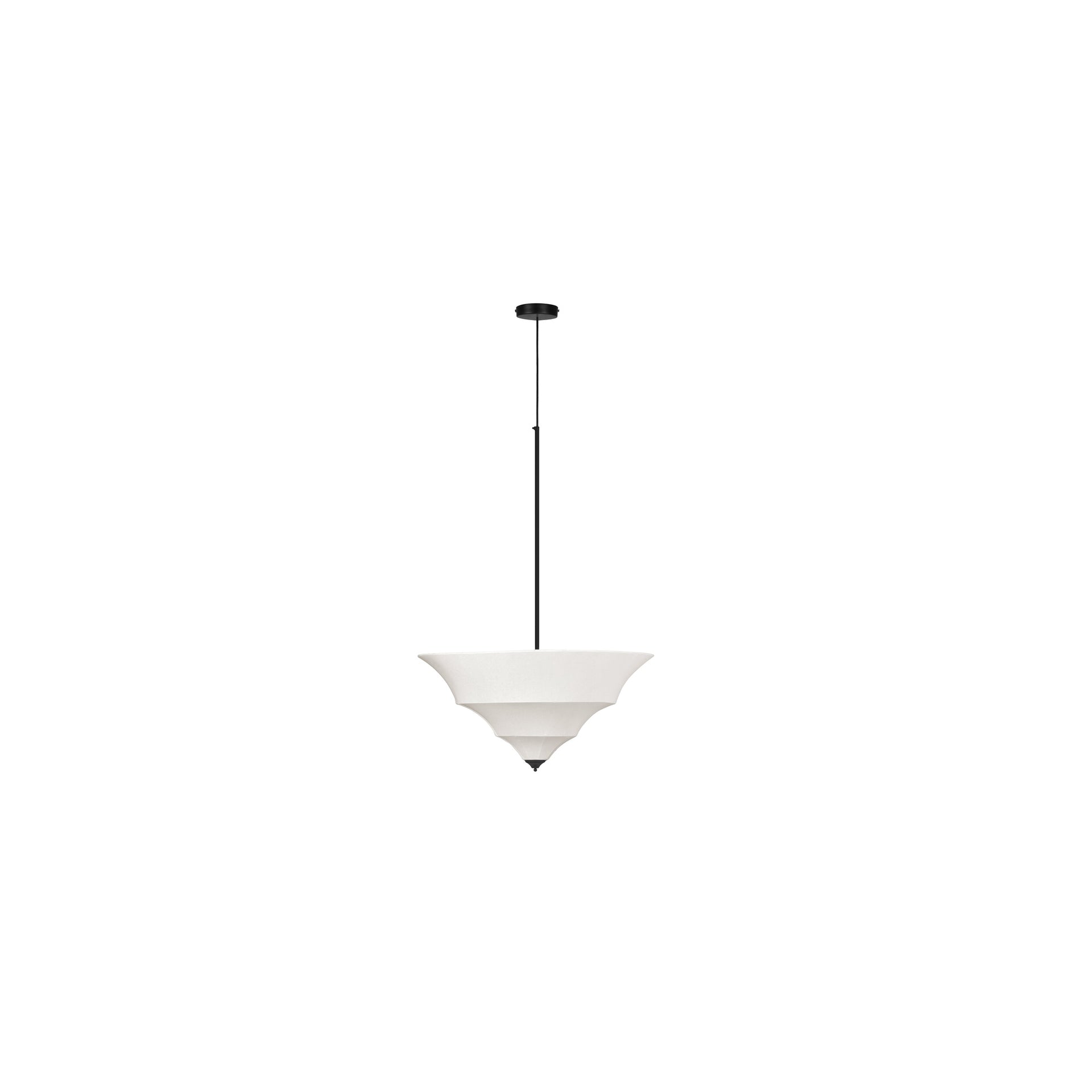 Violet Large Pendant Lamp, Tiered Sheer Cotton Shade, Steel Frame, Art Deco Inspired, Hanging Hardware Included, White