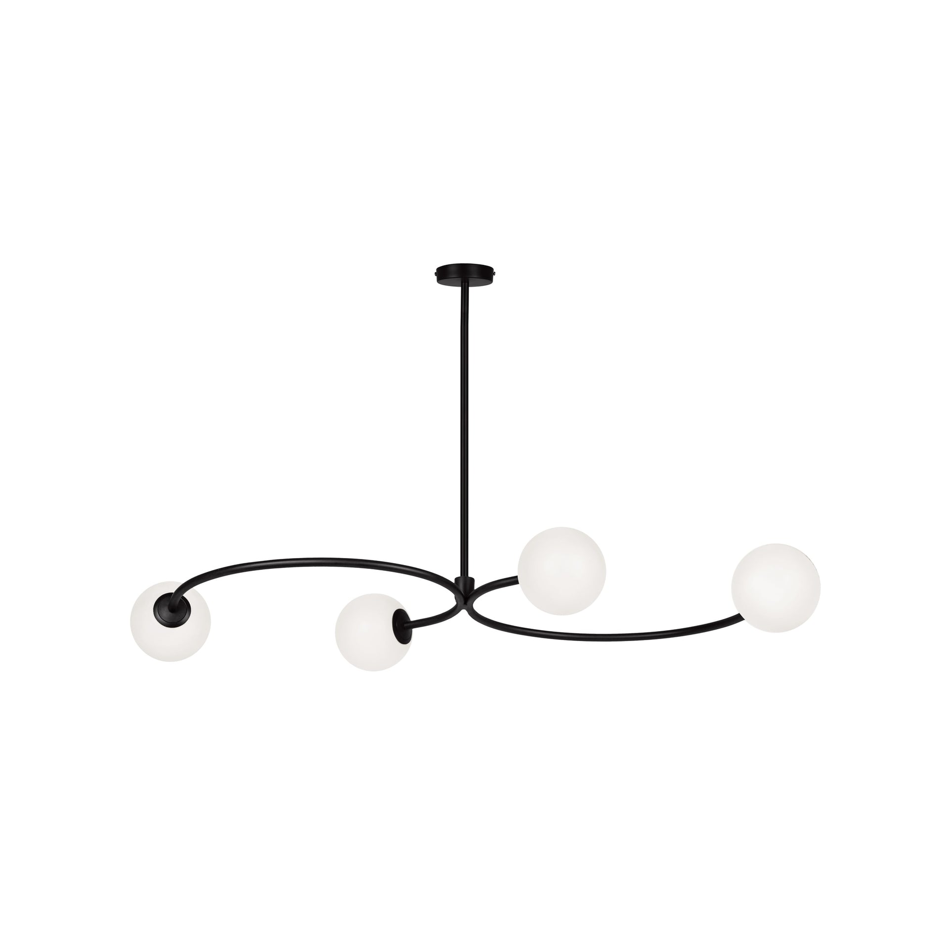 Iris Pendant Lamp, Glass and Steel, Four-Globe Sculptural Design, Wave-Like Crossed Arms, White
