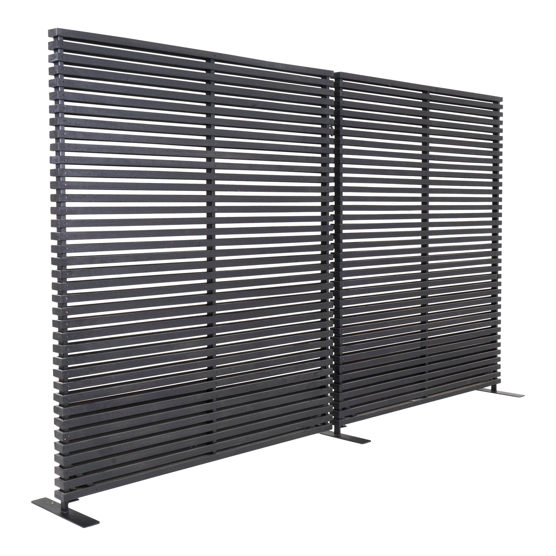 Elara, Screen with Natural Black Hardwood Slats, Sturdy Aluminum Build, Black