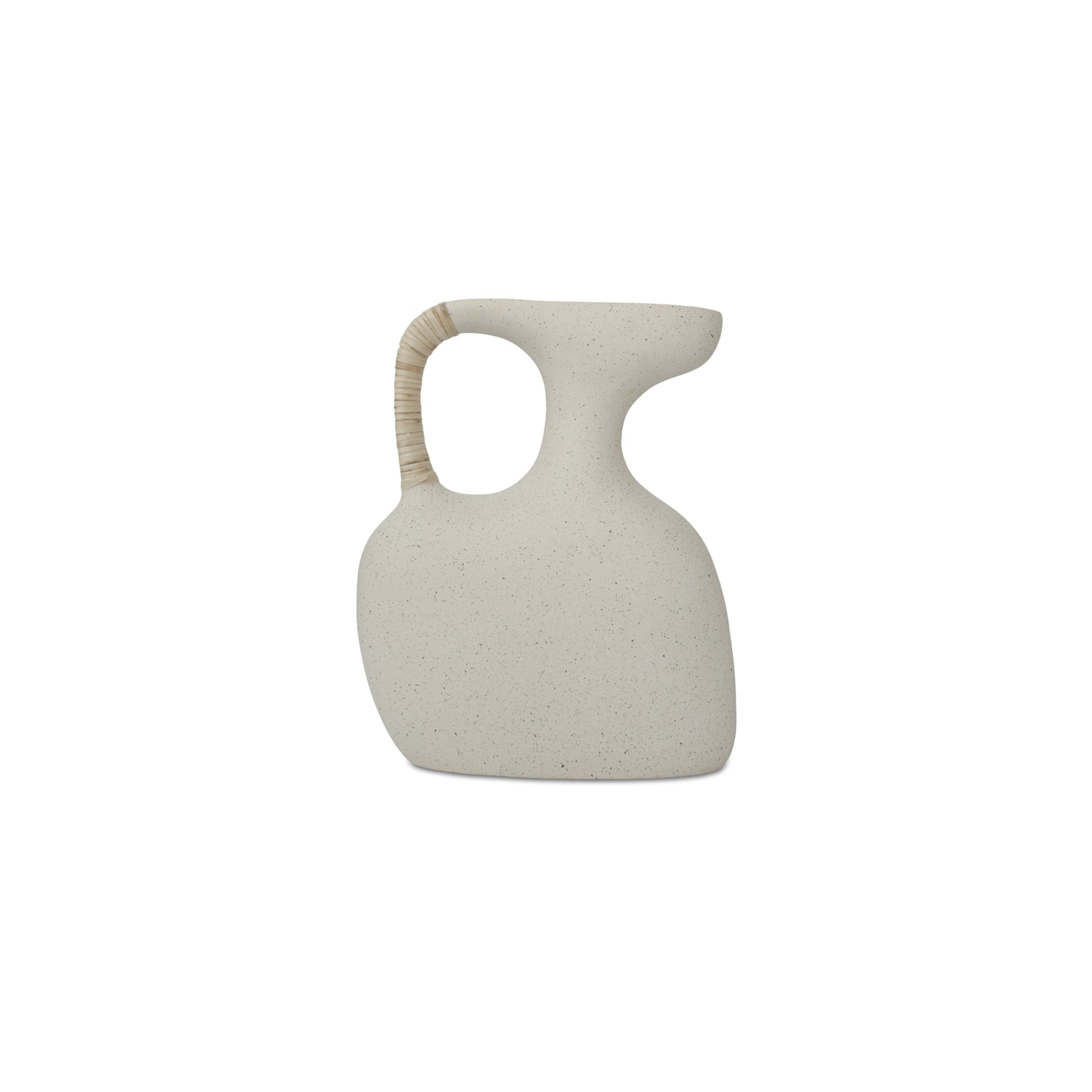 Tavish Vase, Rectangular, Ecomix, Cane-Wrapped Handle, Sculptural Modern Shape, Cream White
