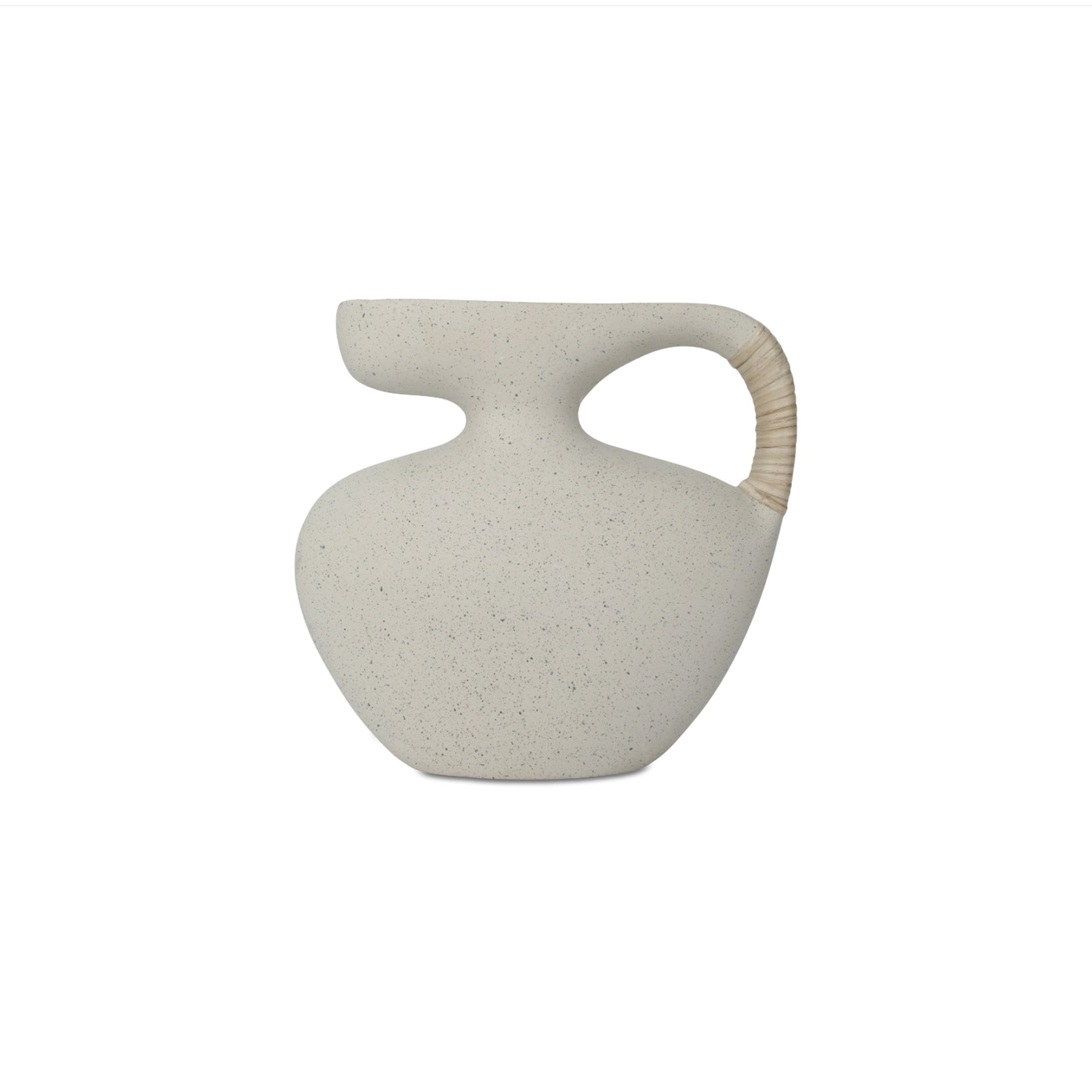 Tavish Vase, Rectangular, Ecomix, Cane Handle Detail, Modernist Sculptural Silhouette, Cream White