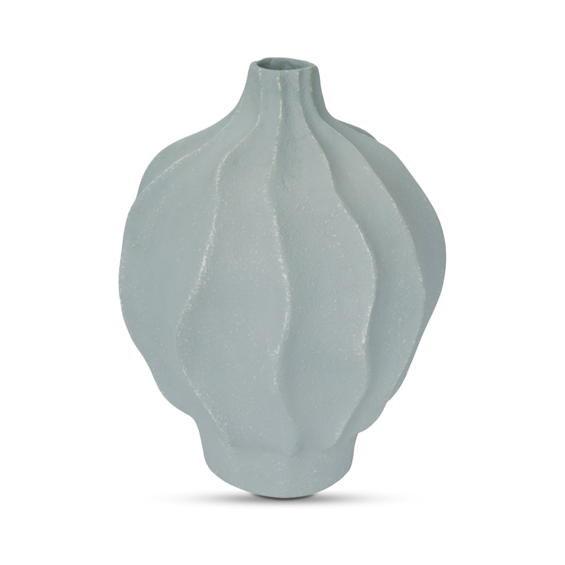 Holcomb Vase, Round, Ecomix, Waved Ripple Silhouette, Matte Sculptural Finish, Decorative Only, Light Blue