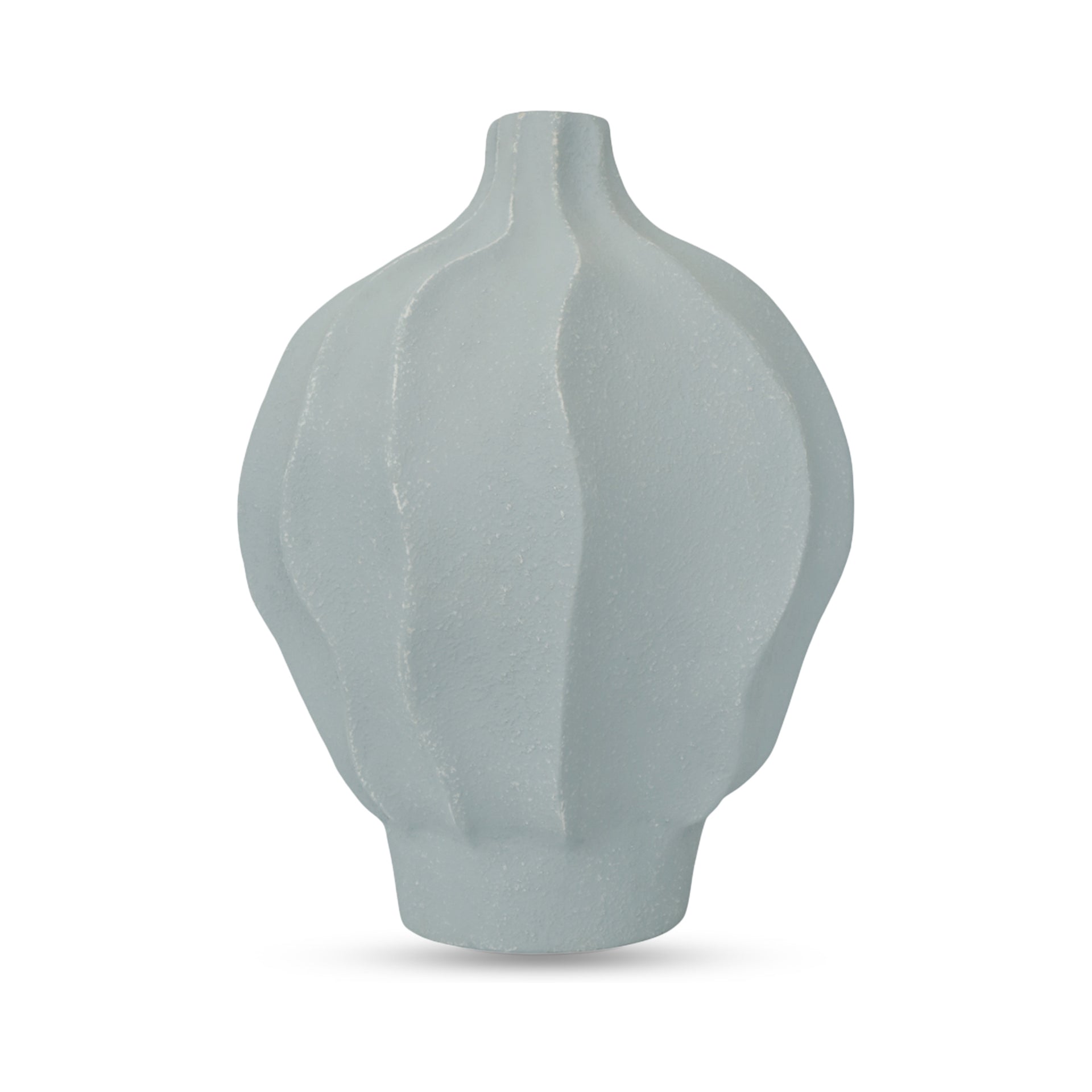 Holcomb Vase, Round, Ecomix, Waved Ripple Silhouette, Matte Sculptural Finish, Decorative Only, Light Blue