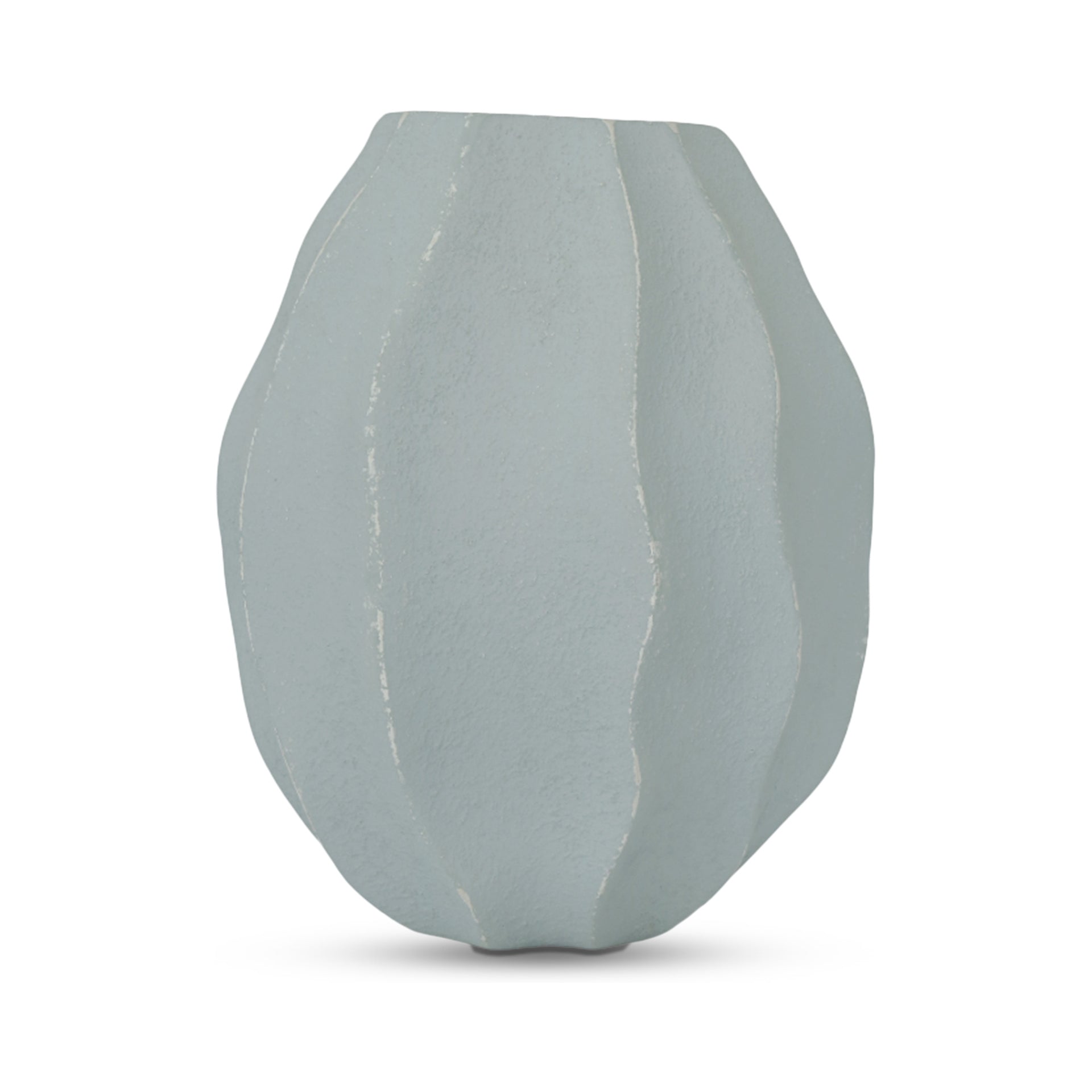Holcomb Vase, Round, Ecomix, Waved Ripple Contours, Matte Sculptural Look, Decorative Only, Light Blue