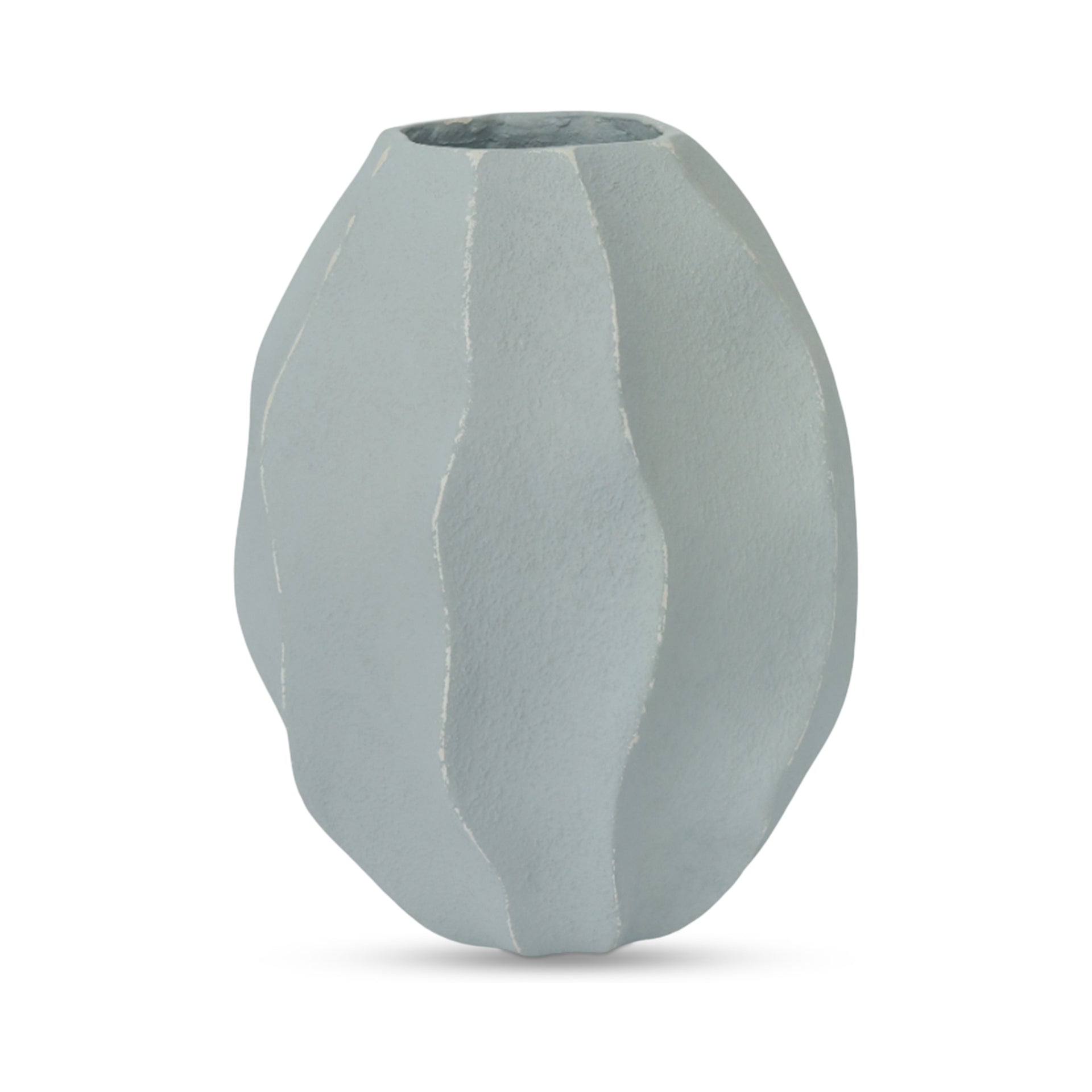 Holcomb Vase, Round, Ecomix, Waved Ripple Contours, Matte Sculptural Look, Decorative Only, Light Blue