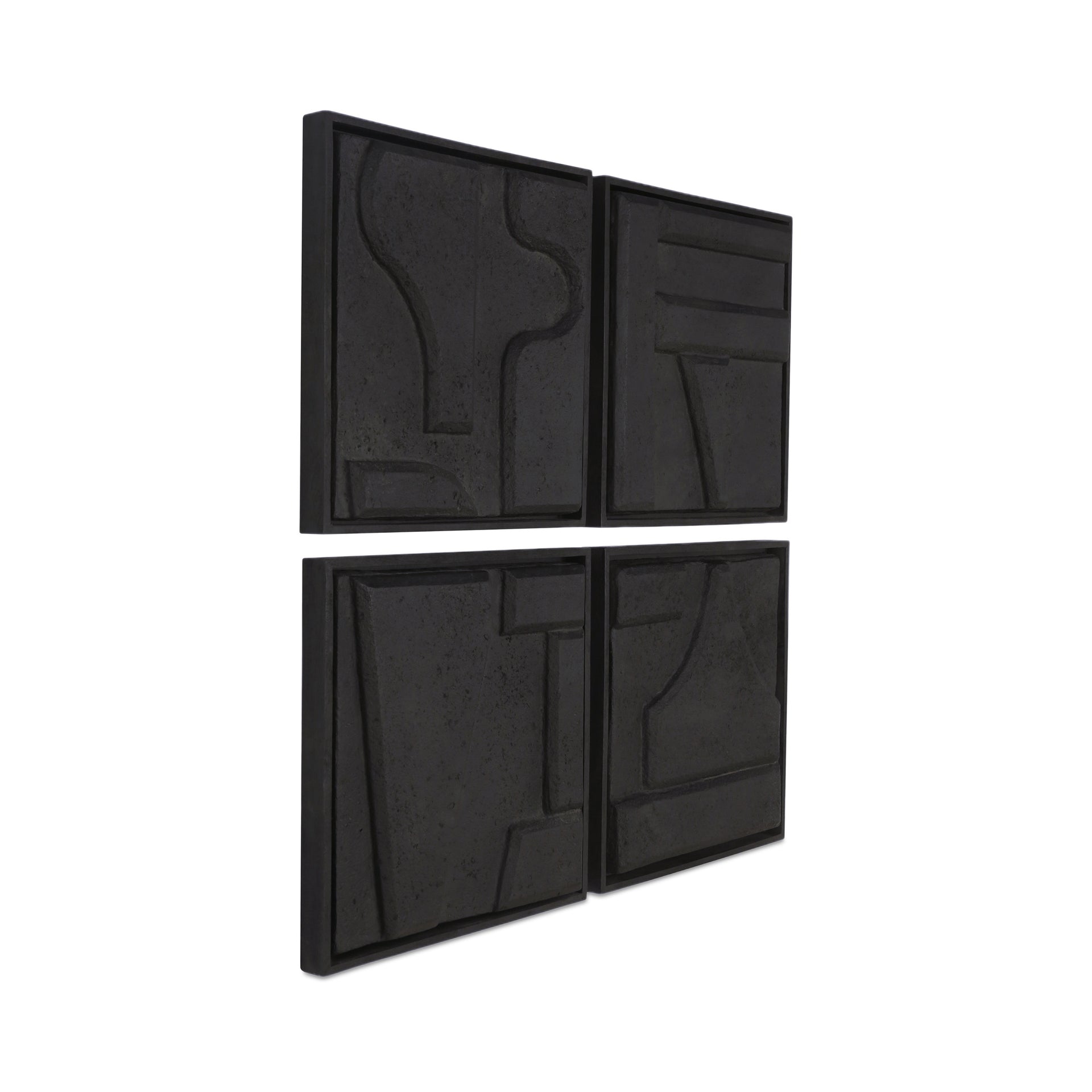 Raffael Wall Sculpture, Square, Ecomix and MDF, Modular Panels, Textured Geometric Faces, Hang-Ready, Black - Set of 4