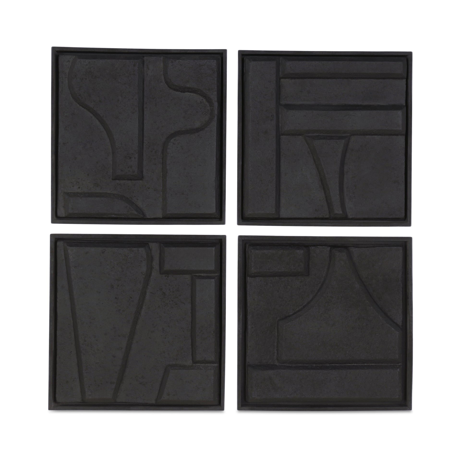 Raffael Wall Sculpture, Square, Ecomix and MDF, Modular Panels, Textured Geometric Faces, Hang-Ready, Black - Set of 4
