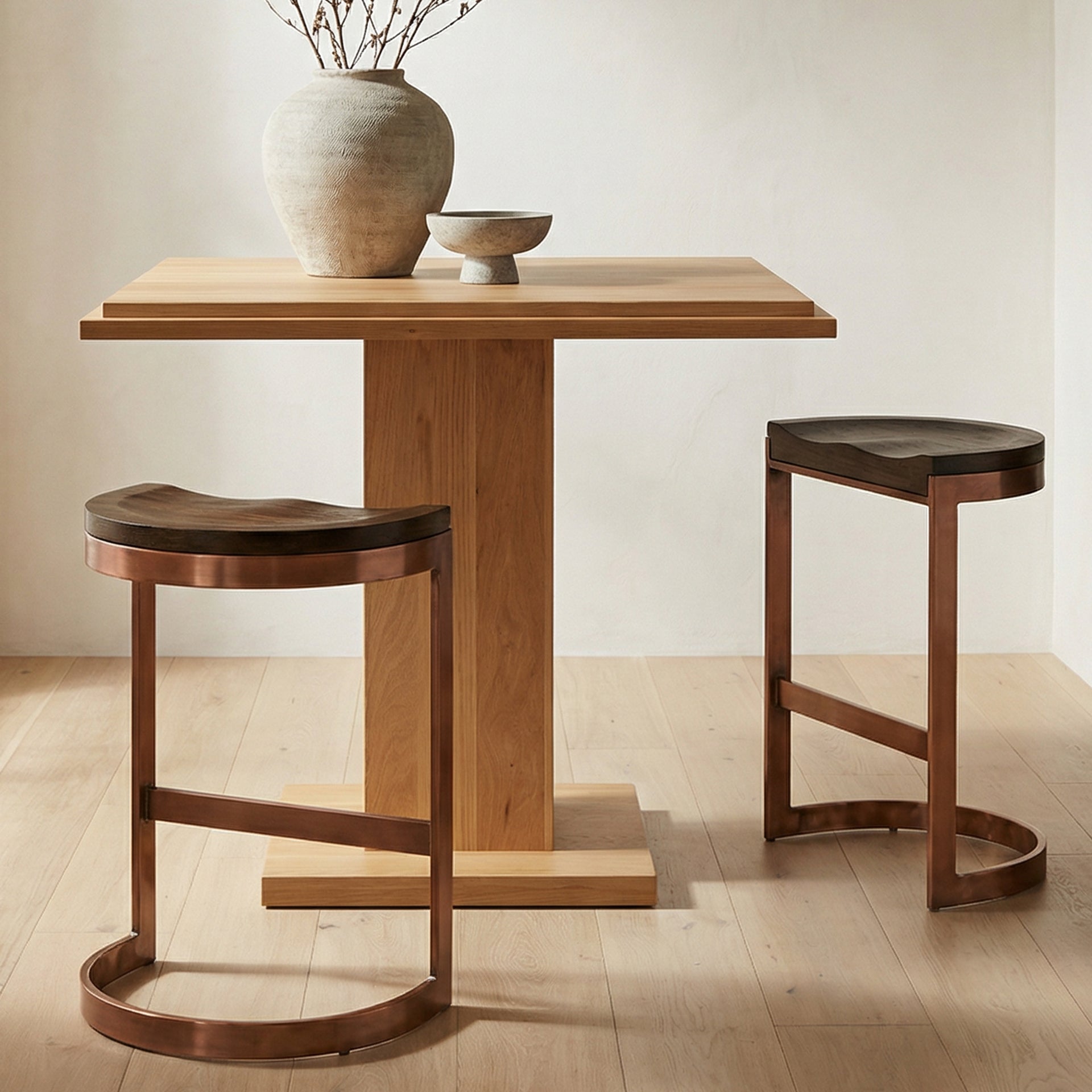 Case, Modern Industrial Counter Stool with Carved Mango Wood Seat and Iron Base, Brown