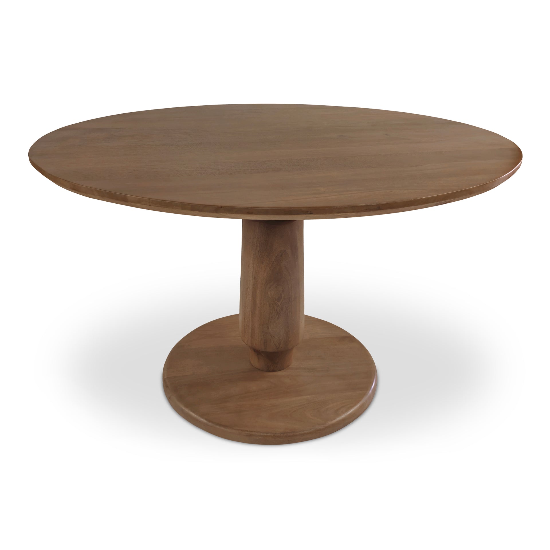 Anara Dining Table for 4, Round Mango Wood, Beveled Edge Top, Pedestal Base, Brown
